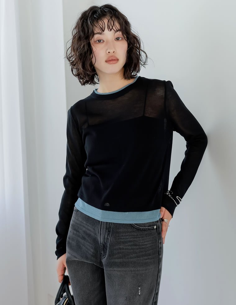 【SALE／35%OFF】Re:EDIT シアーニットレイヤード風トップス リエディ トップス カットソー・Tシャツ ホワイト ブルー ブラック ピンク stylife-15087669 Rakuten Fashion パッケージ画像