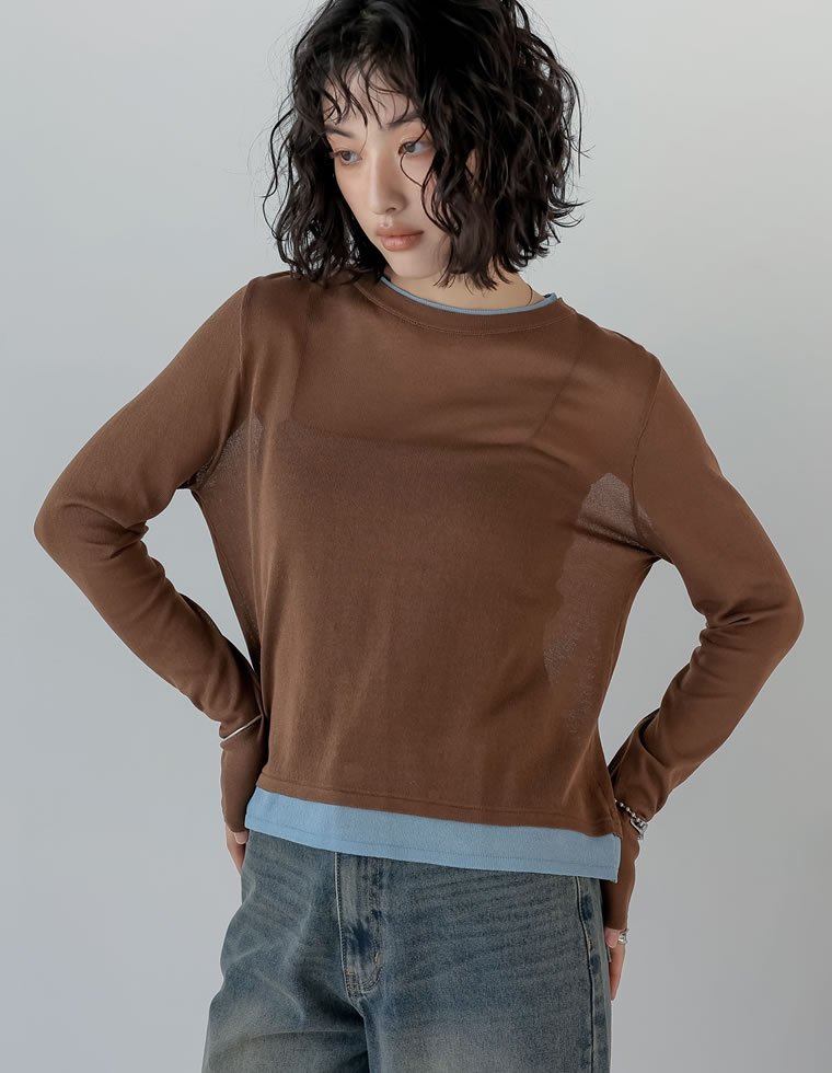 【SALE／35%OFF】Re:EDIT シアーニットレイヤード風トップス リエディ トップス カットソー・Tシャツ ホワイト ブルー ブラック ピンク stylife-15087669 Rakuten Fashion サンプル画像2