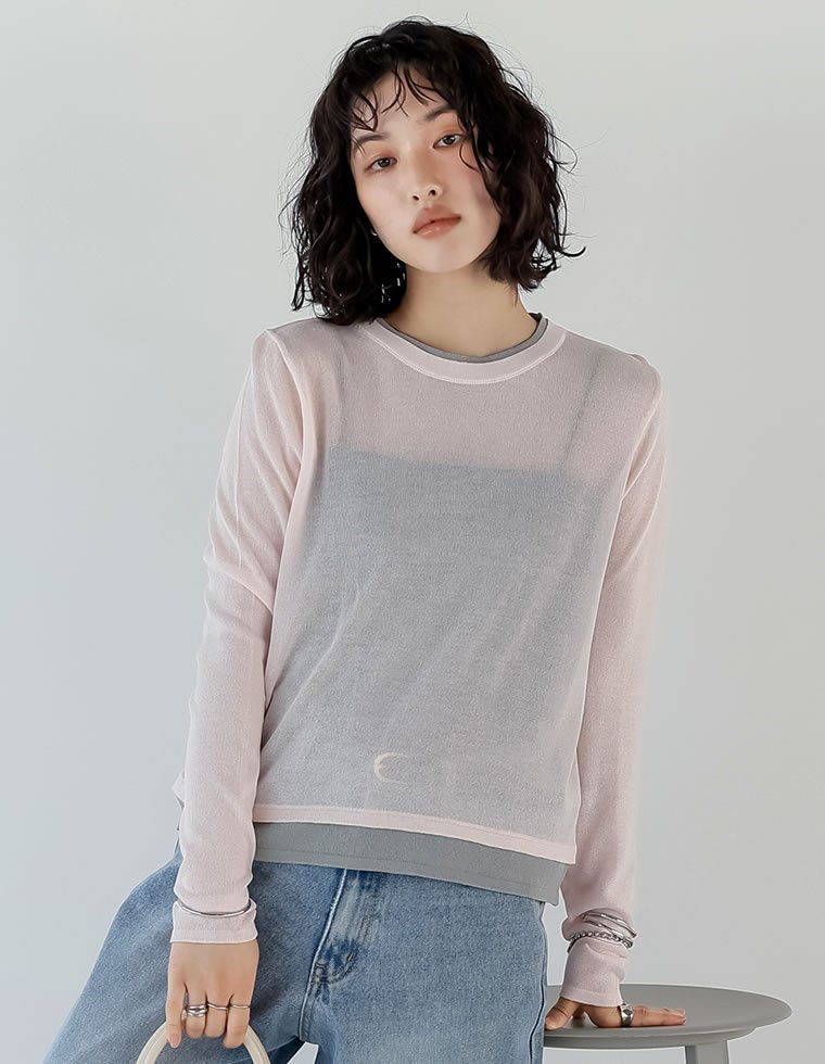 【SALE／35%OFF】Re:EDIT シアーニットレイヤード風トップス リエディ トップス カットソー・Tシャツ ホワイト ブルー ブラック ピンク stylife-15087669 Rakuten Fashion サンプル画像3