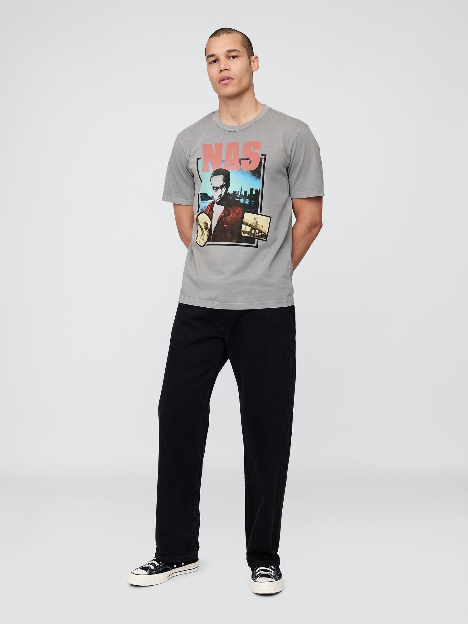 GAP (U)■ナズ リラックス グラフィックTシャツ/NAS ギャップ トップス カットソー・Tシャツ グレー【送料無料】