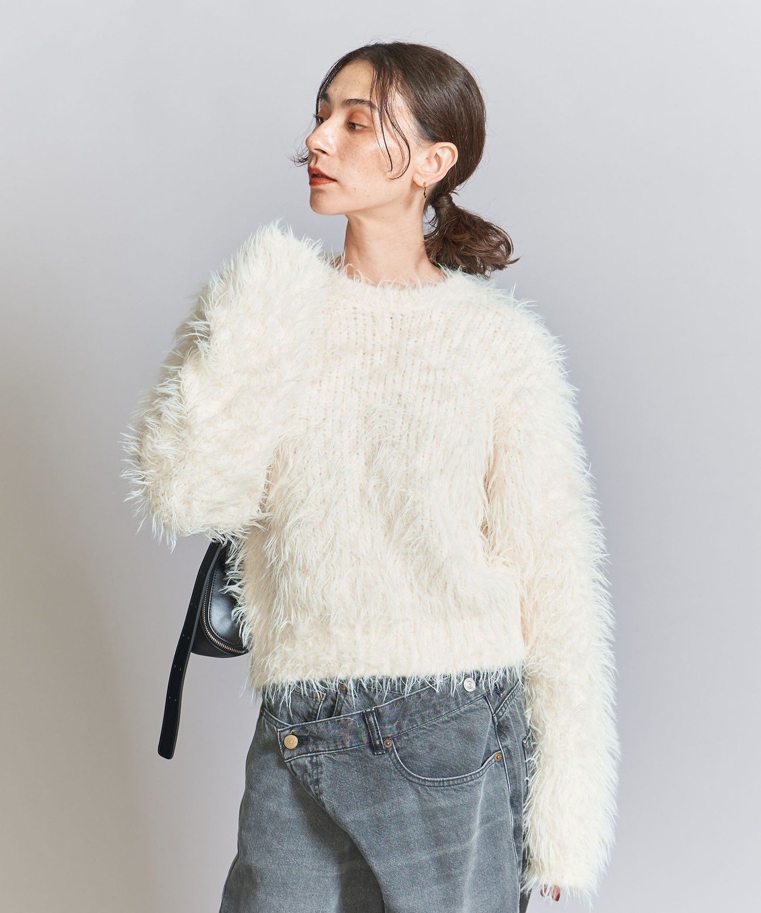 【SALE／60%OFF】BEAUTY&YOUTH UNITED ARROWS フェザーヤーン ニット プルオーバー ユナイテッドアローズ アウトレット トップス ニット ブラック グレー ホワイト【送料無料】のサムネイル