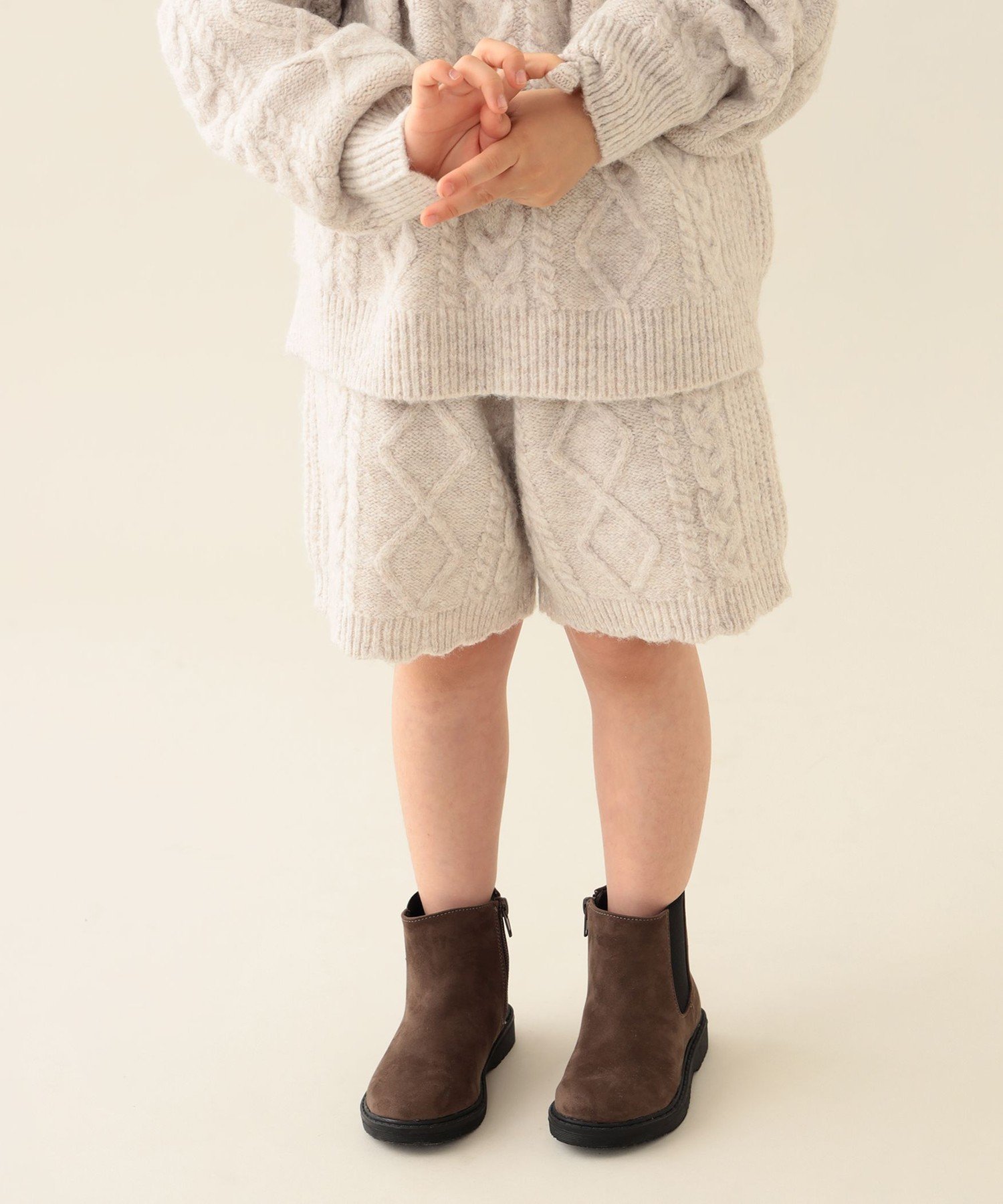 BEAMS mini 【期間限定+20％ポイントバック】ケーブルニット ショートパンツ 25AW(90~140cm) ビームス ミニ パンツ その他のパンツ ブラウン ホワイト