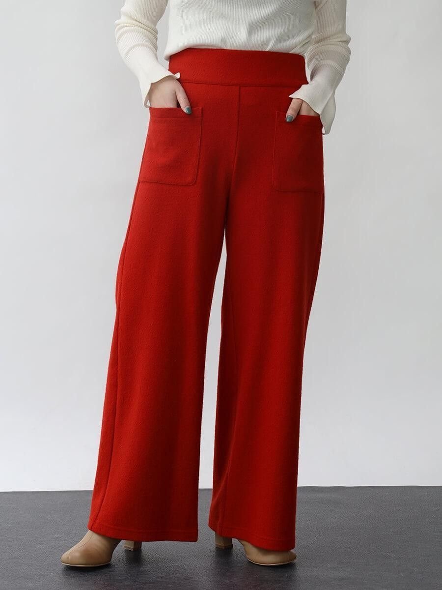 Aga 圧縮ウールジョーゼットワイドパンツ ラシュッド パンツ その他のパンツ ブラック グレー ホワイト オレンジ【送料無料】