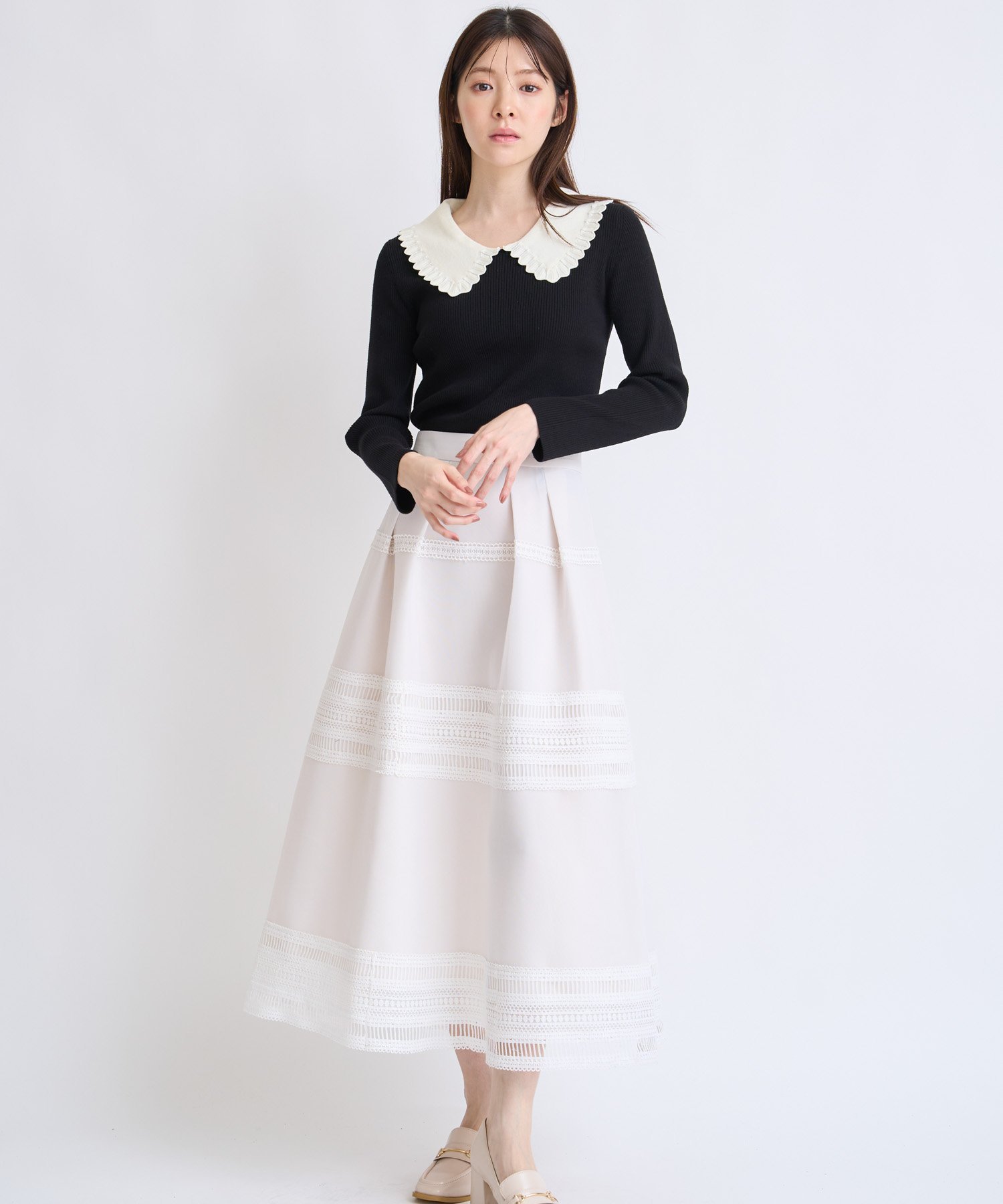 【SALE／70%OFF】Noela ダンボールフレアスカート ノエラ スカート ロング・マキシスカート ブラウン ホワイト【送料無料】