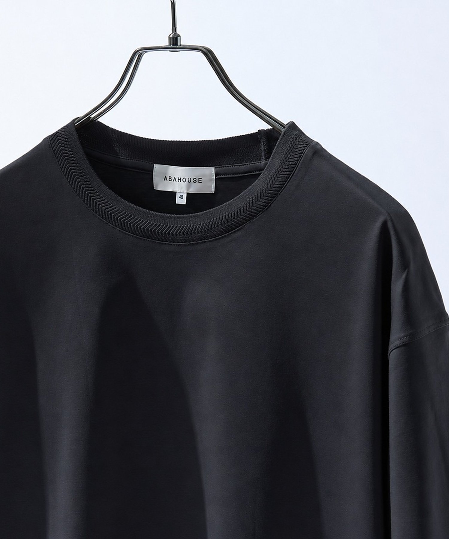 ABAHOUSE LASTWORD KNIT COLLAR コットンポンチ クルーネック半袖Tシャツ / リラックス アバハウス トップス カットソー・Tシャツ ブルー ホワイト ブラック ベージュ【送料無料】