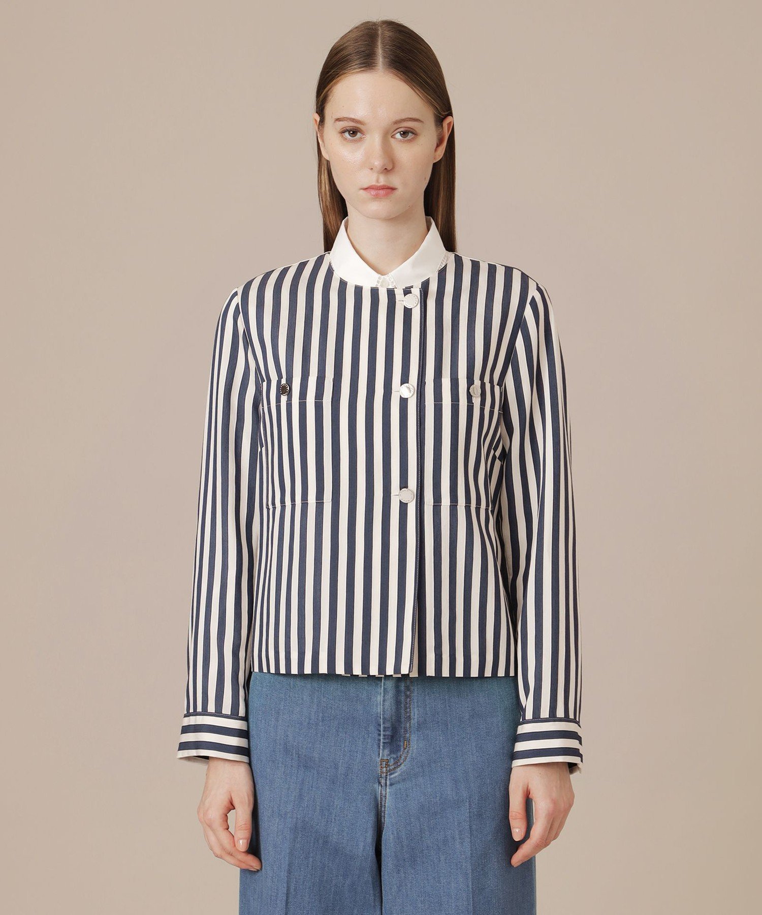 MACKINTOSH LONDON ドビーストライプジャケット マッキントッシュ ロンドン ジャケット・アウター ノーカラージャケット ネイビー【送料無料】