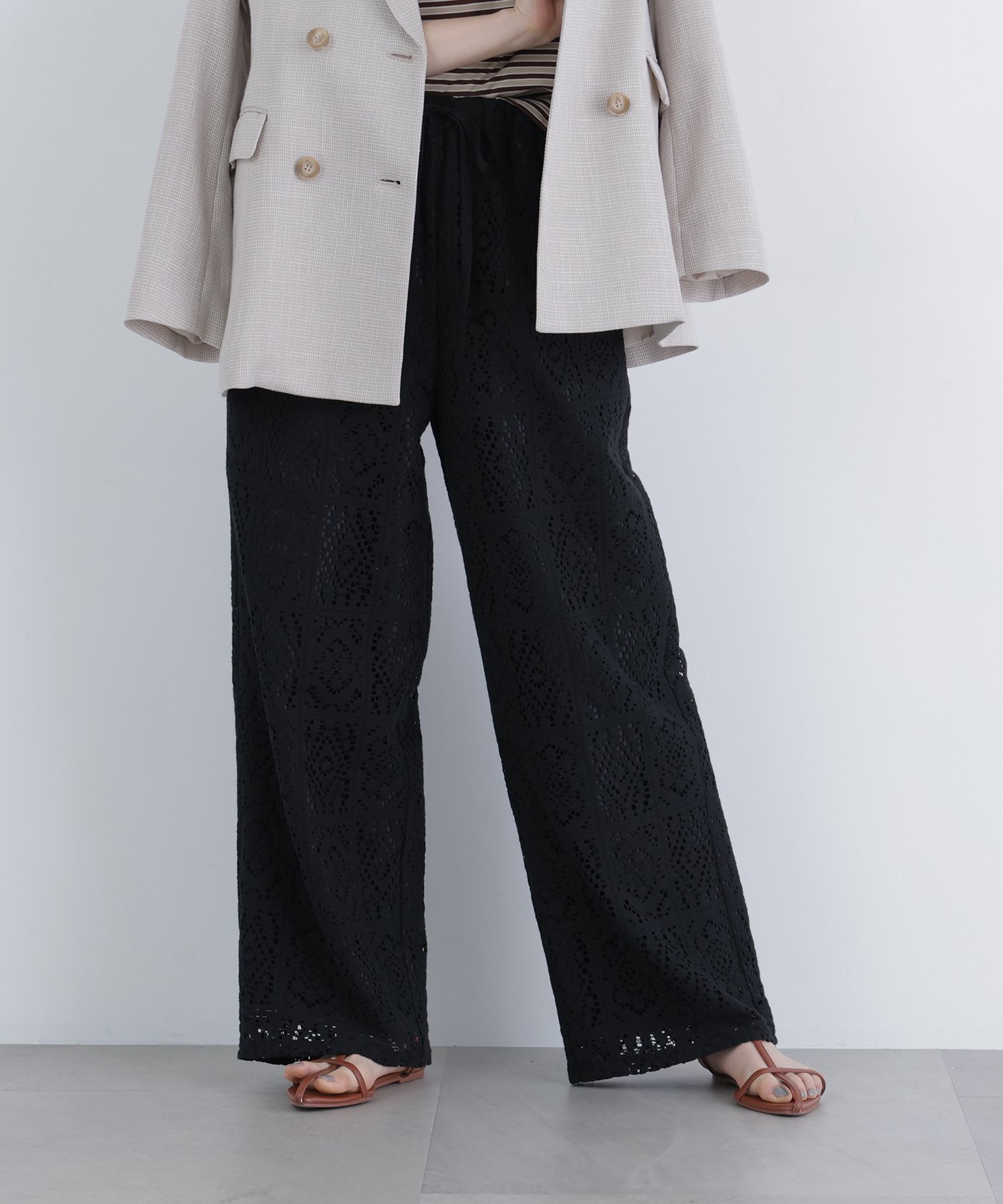 NATURAL BEAUTY BASIC ＜N.＞レースイージーパンツ ナチュラルビューティベーシック パンツ その他のパンツ ホワイト ブラック