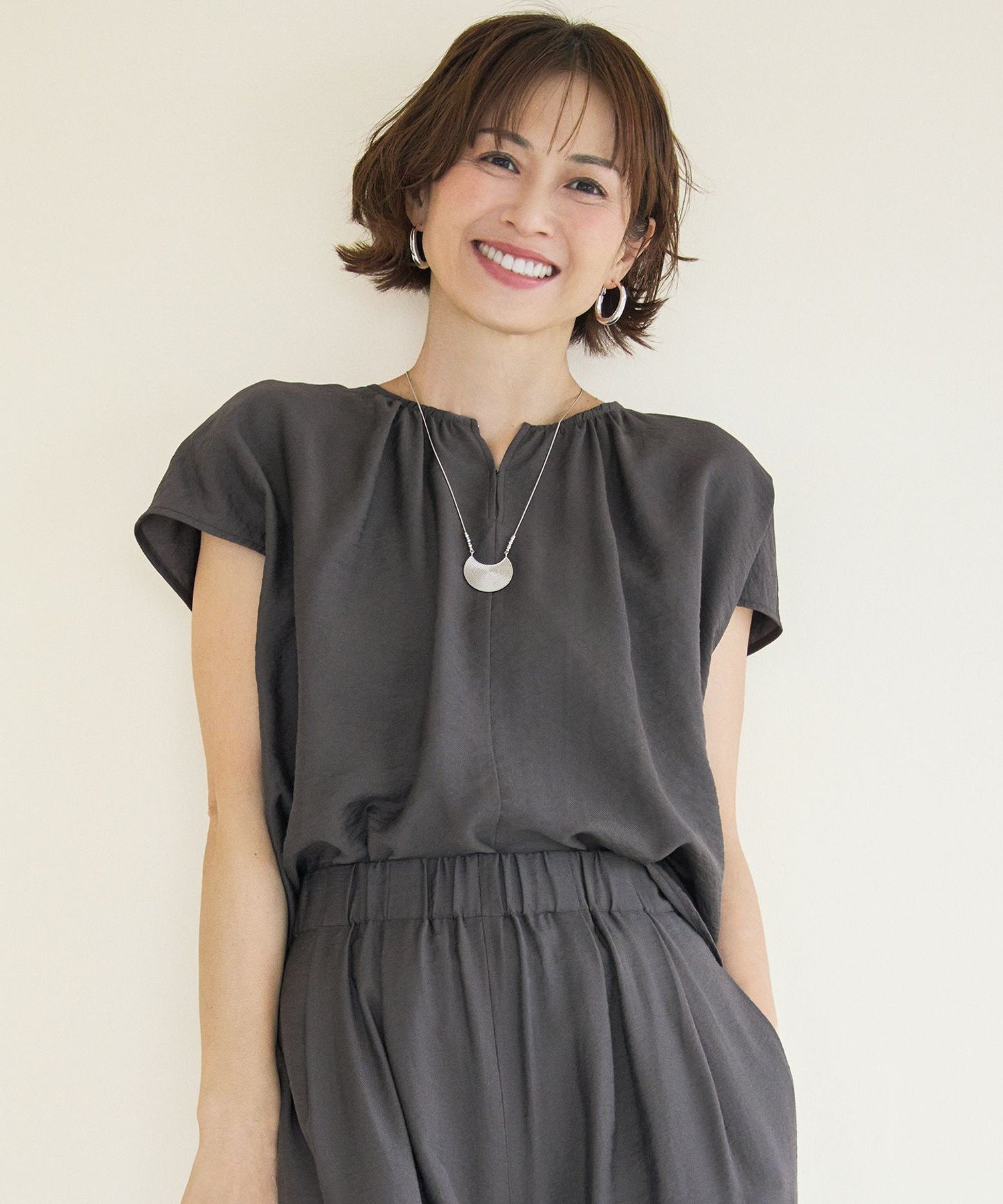 自由区 L 【17号サイズまで展開・カタログ掲載・人気素材・新型登場・新色追加・セットアップ対応】エアリーツイルプルオーバー ブラウス ジユウク トップス シャツ・ブラウス ブルー ネイビー グリーン ブラウン ベージュ