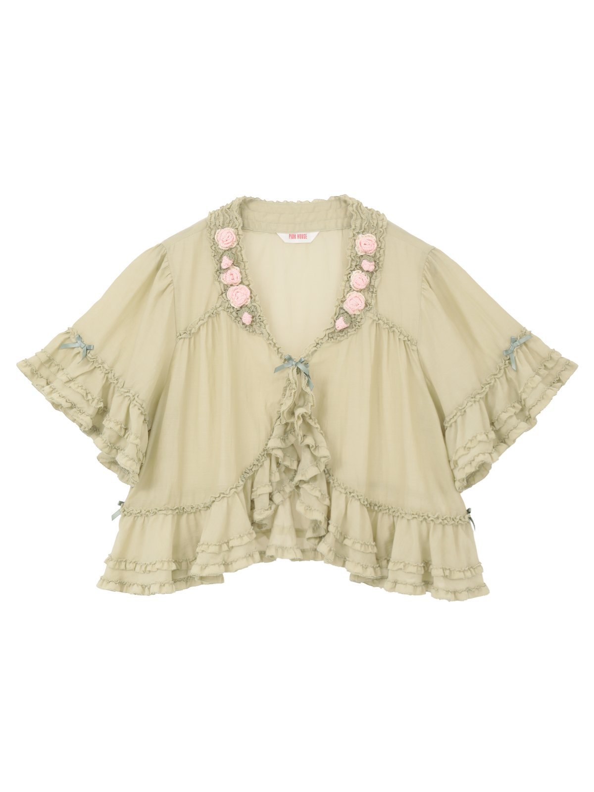 PINK HOUSE ローズモチーフいっぱいボレロ風ブラウス ピンクハウス トップス シャツ・ブラウス ピンク ホワイト ブラック
