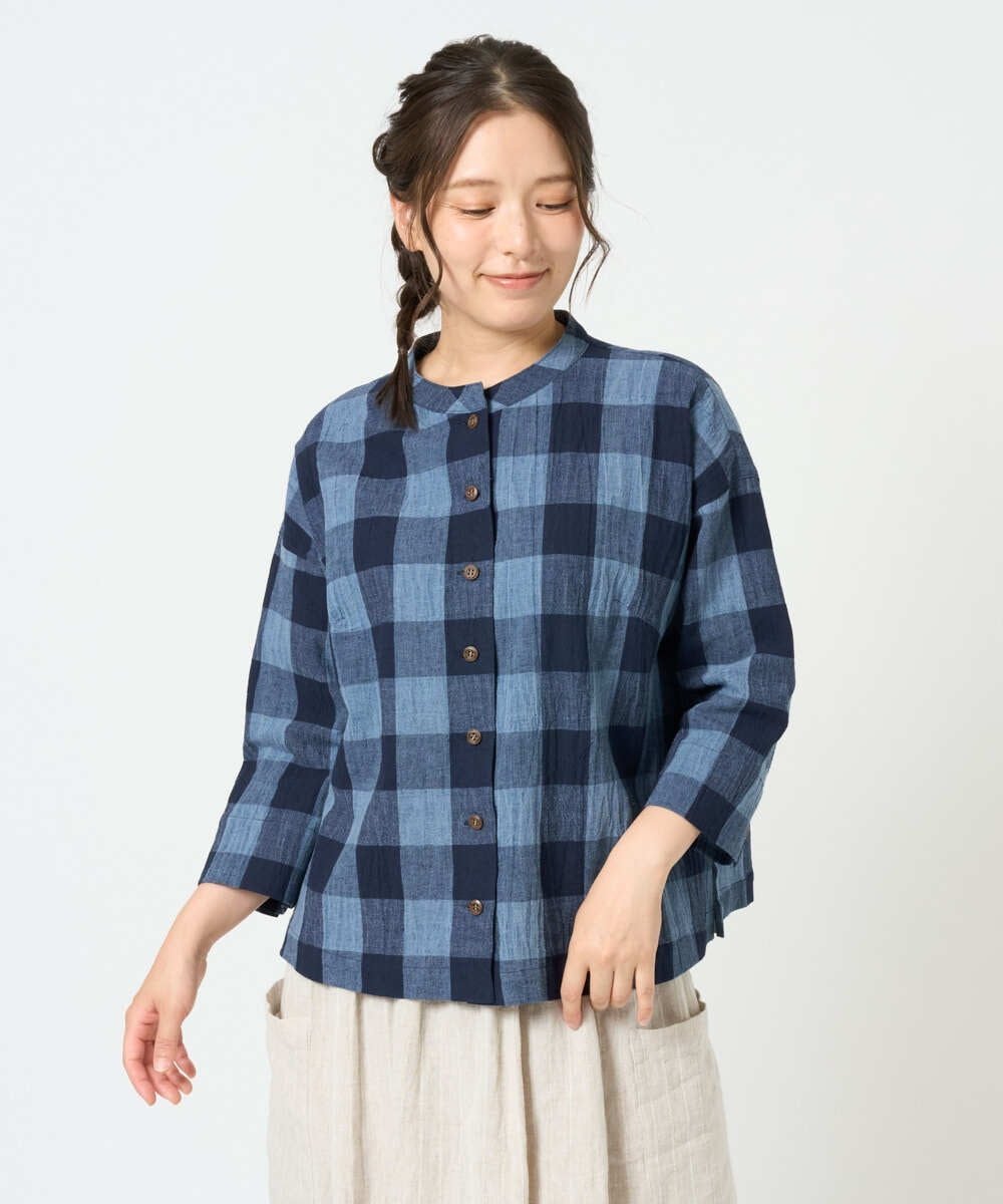 [洗える・日本製]先染めブロックチェックブラウス ジャンニロジュディーチェ トップス シャツ・ブラウス ブラック ブルー