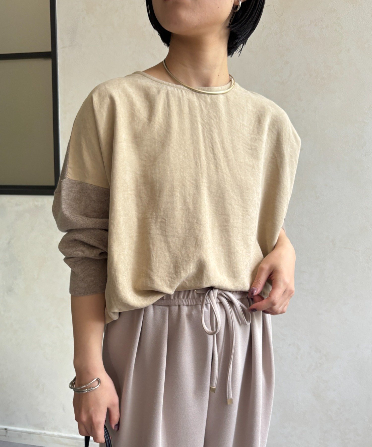 Jena espace merveilleux ピーチスキン切替ニット ジェナエスパスメルヴェイユ トップス ニット パープル ベージュ