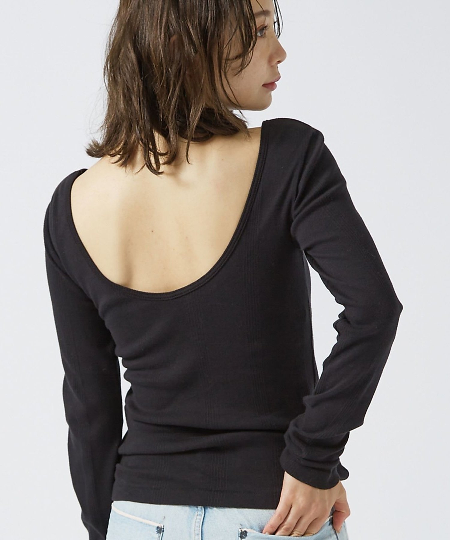 Rouge vif la cle 【Robert P. Miller】パネルリブ バックオープンロンT / 背あき ルージュ・ヴィフ ラクレ トップス カットソー・Tシャツ グレー ブラウン ネイビー ブラック
