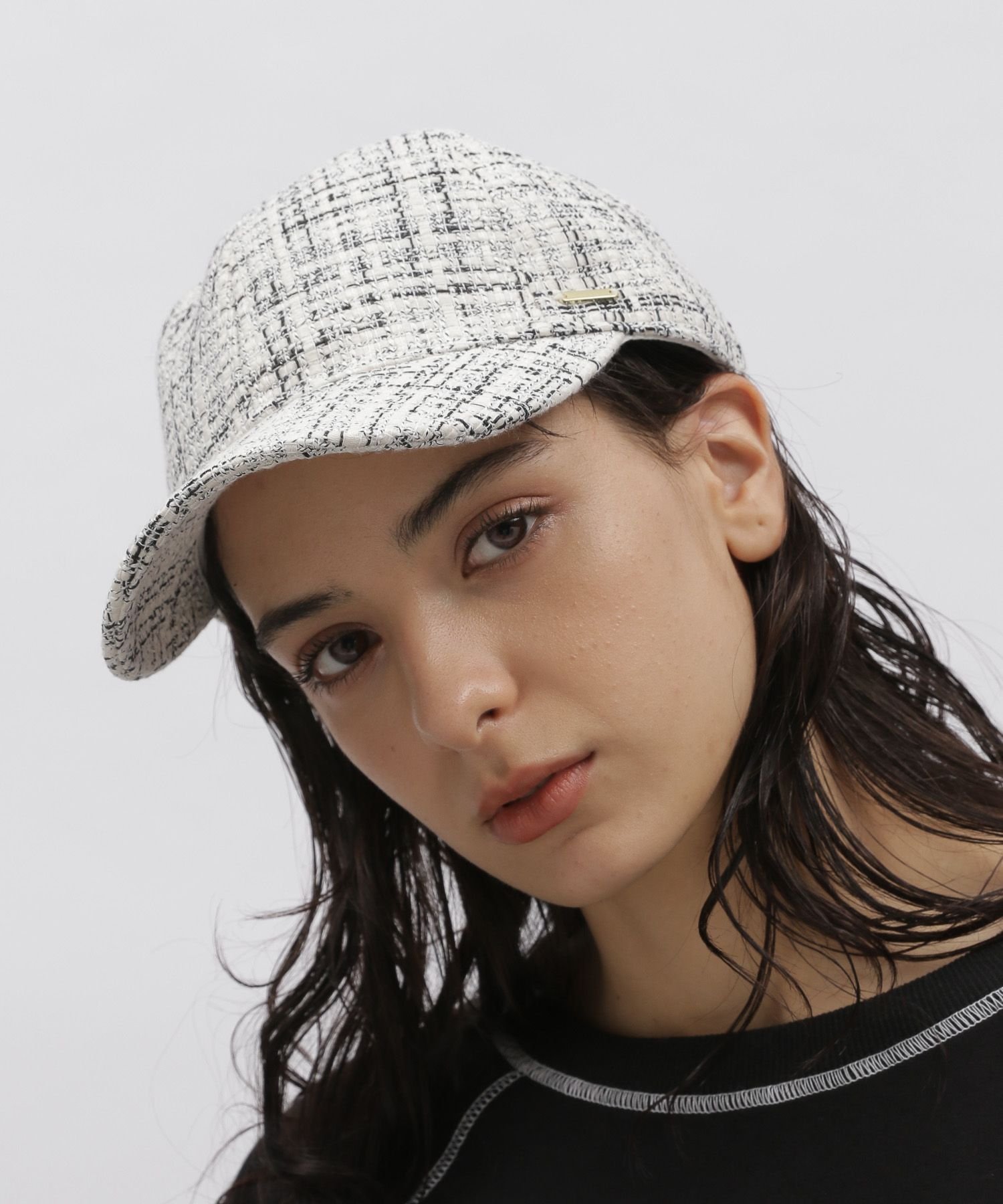 【SALE／20%OFF】LAKOLE (W)ミックスツイードCAP ラコレ 帽子 キャップ ホワイト ブラックのサムネイル