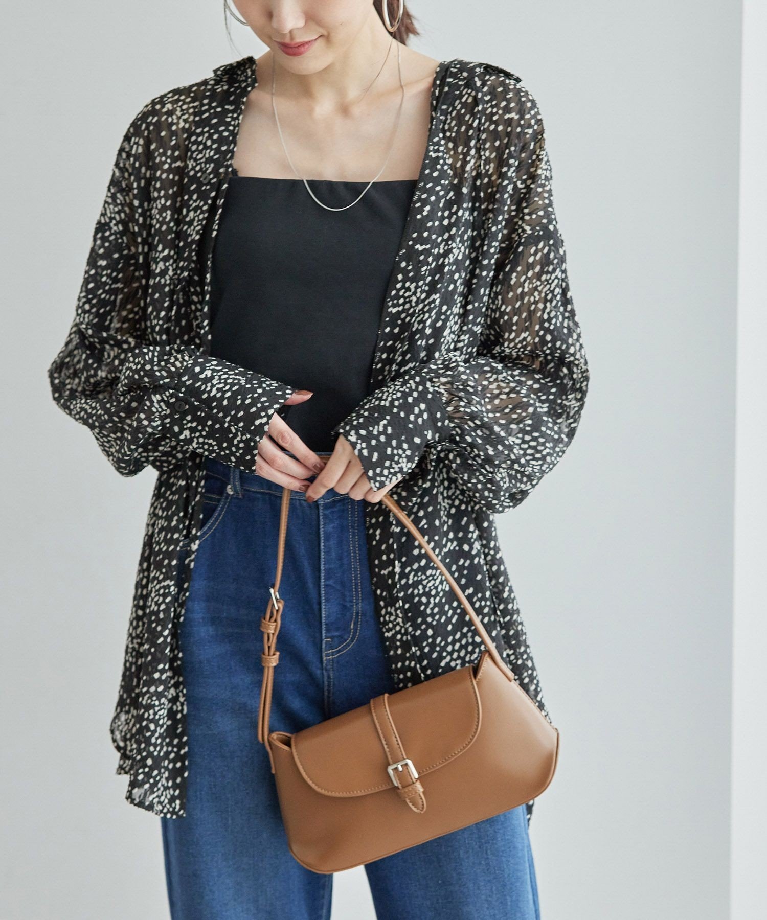 【SALE／50%OFF】ROPE' PICNIC 羽織りも前後2WAYシアー柄リボンブラウス ロペピクニック トップス シャツ・ブラウス ブラック ベージュ ホワイト ピンクのサムネイル