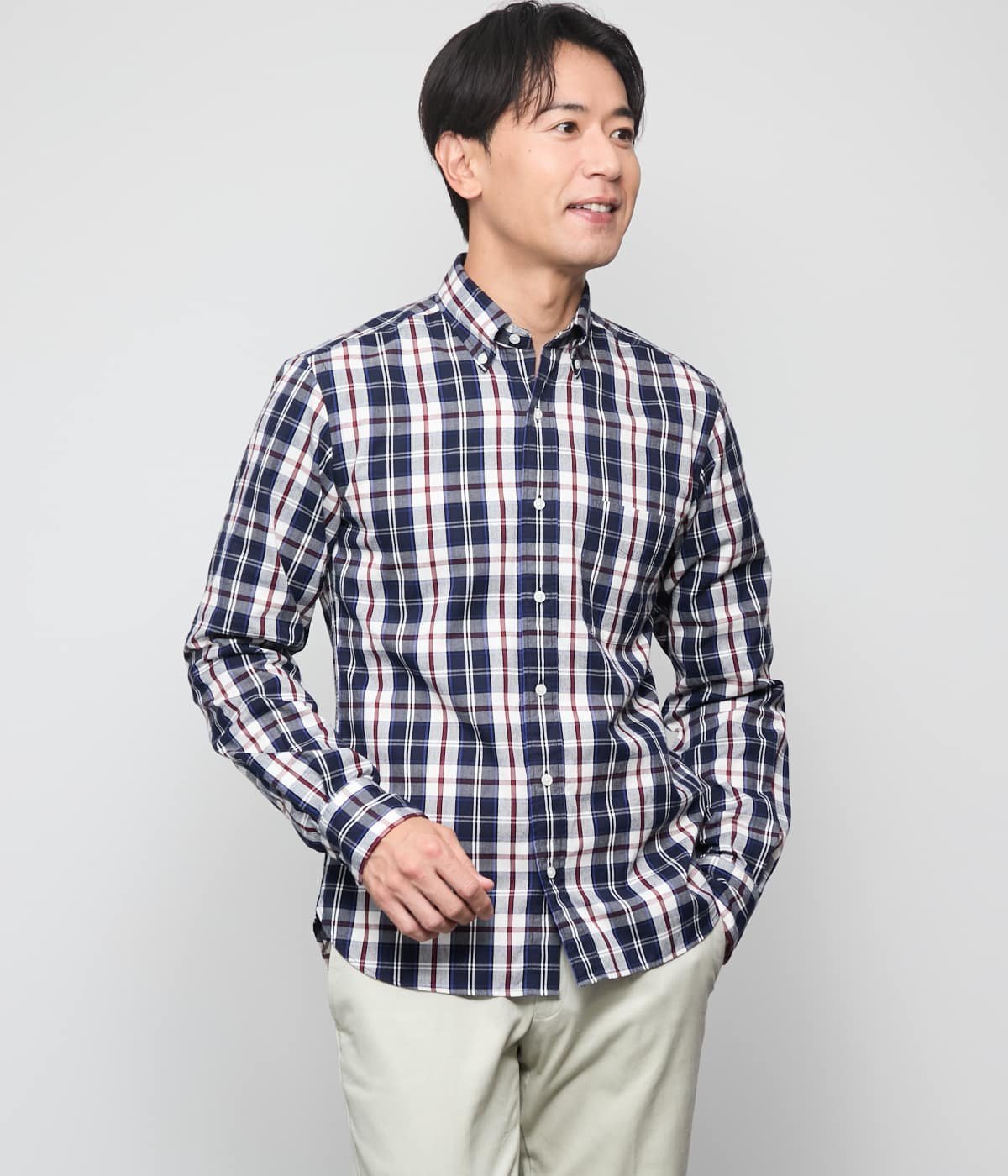 NEWYORKER MEN ピケ ニューヨーカータータン 長袖ショートボタンダウンシャツ ニューヨーカー トップス シャツ・ブラウス ネイビー【送料無料】