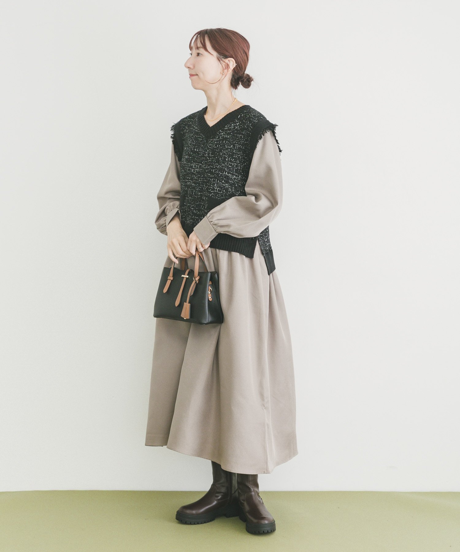 【SALE／60%OFF】URBAN RESEARCH ITEMS ツイードニットドッキングワンピース アーバンリサーチアイテムズ ワンピース・ドレス ワンピース ブラックのサムネイル