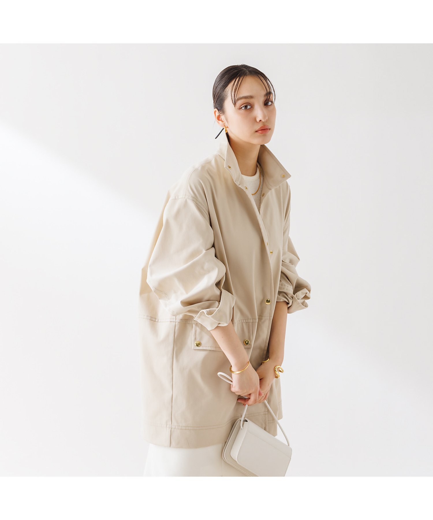 Rouge vif la cle スタンドカラー ハーフコートブルゾン ルージュ・ヴィフ ラクレ ジャケット・アウター その他のジャケット・アウター ベージュ