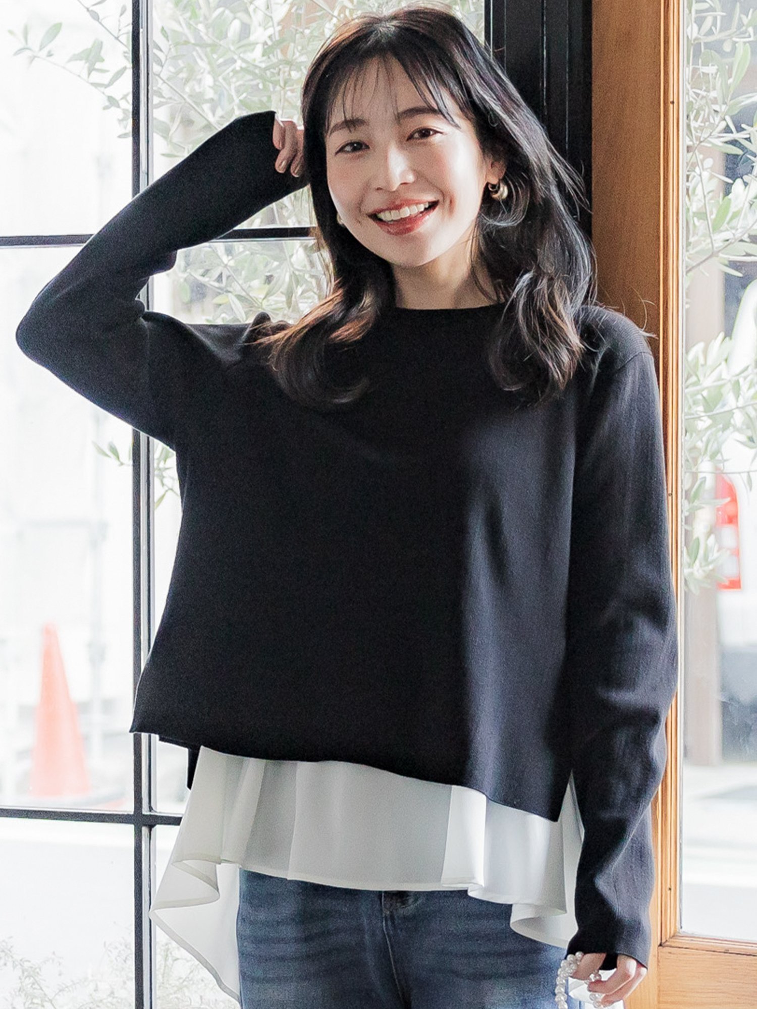 【SALE／50%OFF】coca ニットセットブラウス コカ トップス ニット ブラックのサムネイル