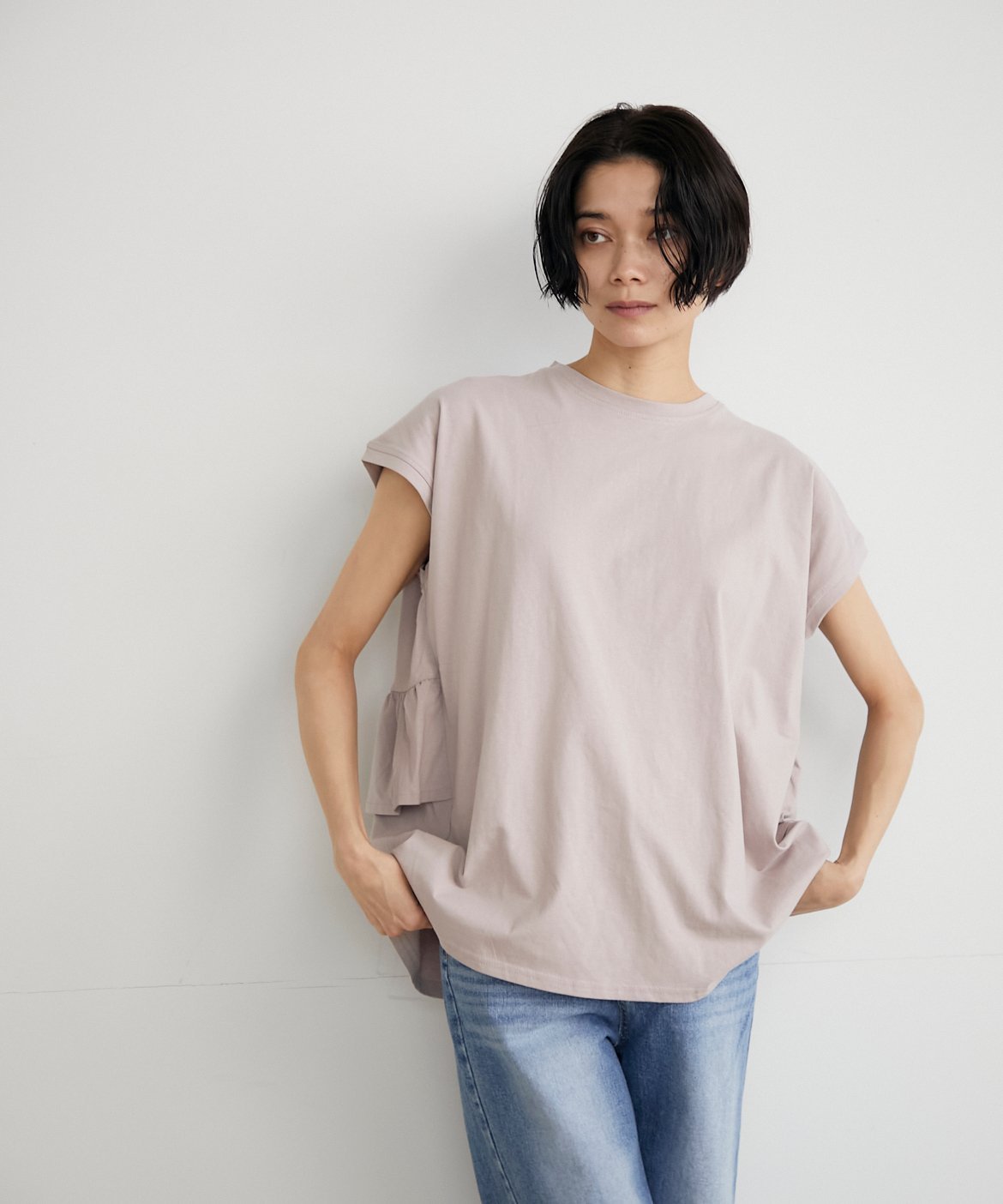 【SALE／30 OFF】INED 《INED CLARO》バッグギャザートップス イネド トップス カットソー Tシャツ ピンク ブラック ホワイト