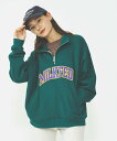 MILKFED. COLLEGE LOGO HALF ZIP TOP MILKFED. ミルクフェド トップス スウェット・トレーナー ネイビー ホワイト グリ...