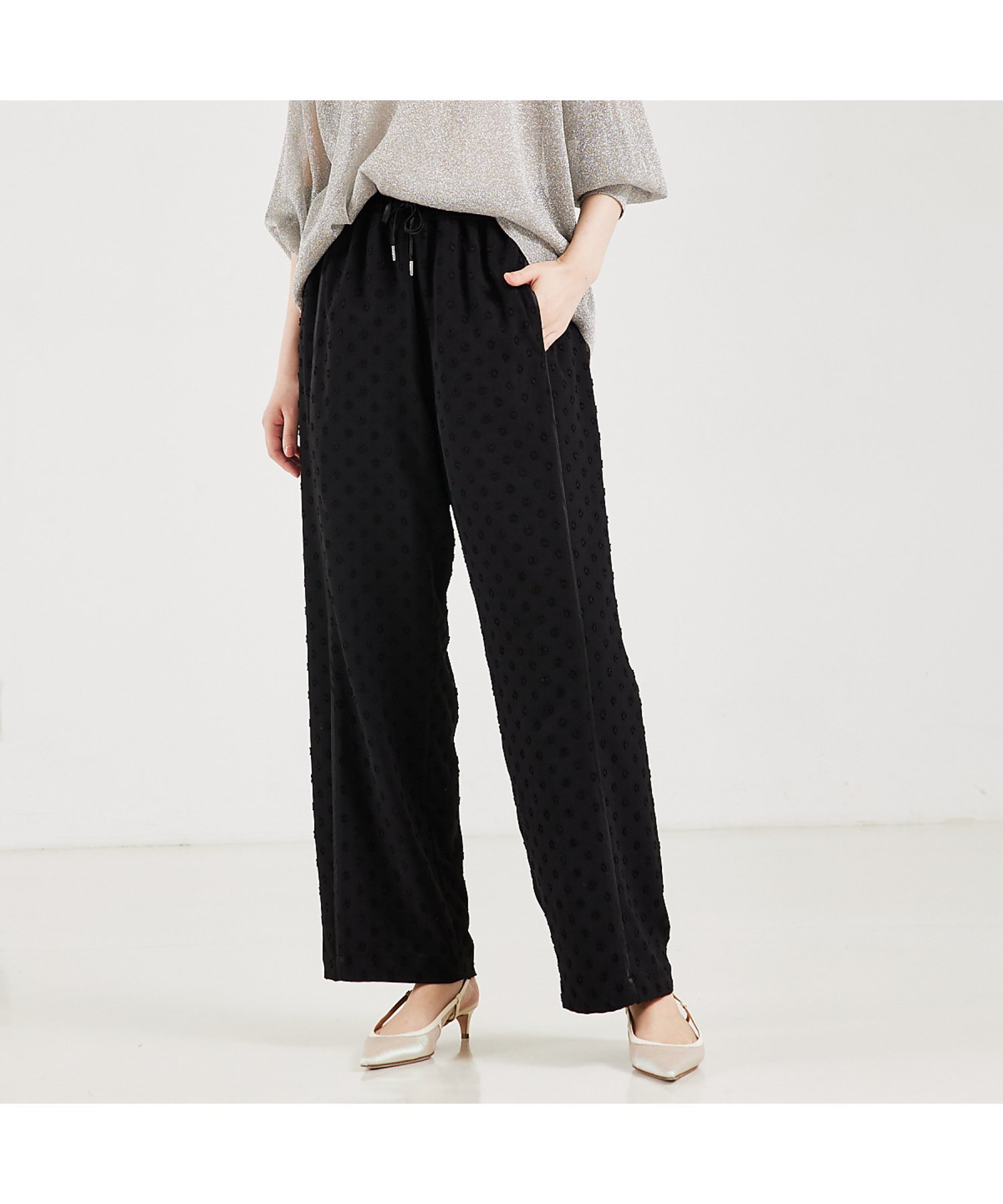qualite ドビードットイージーパンツ カリテ パンツ その他のパンツ ブラック ベージュ
