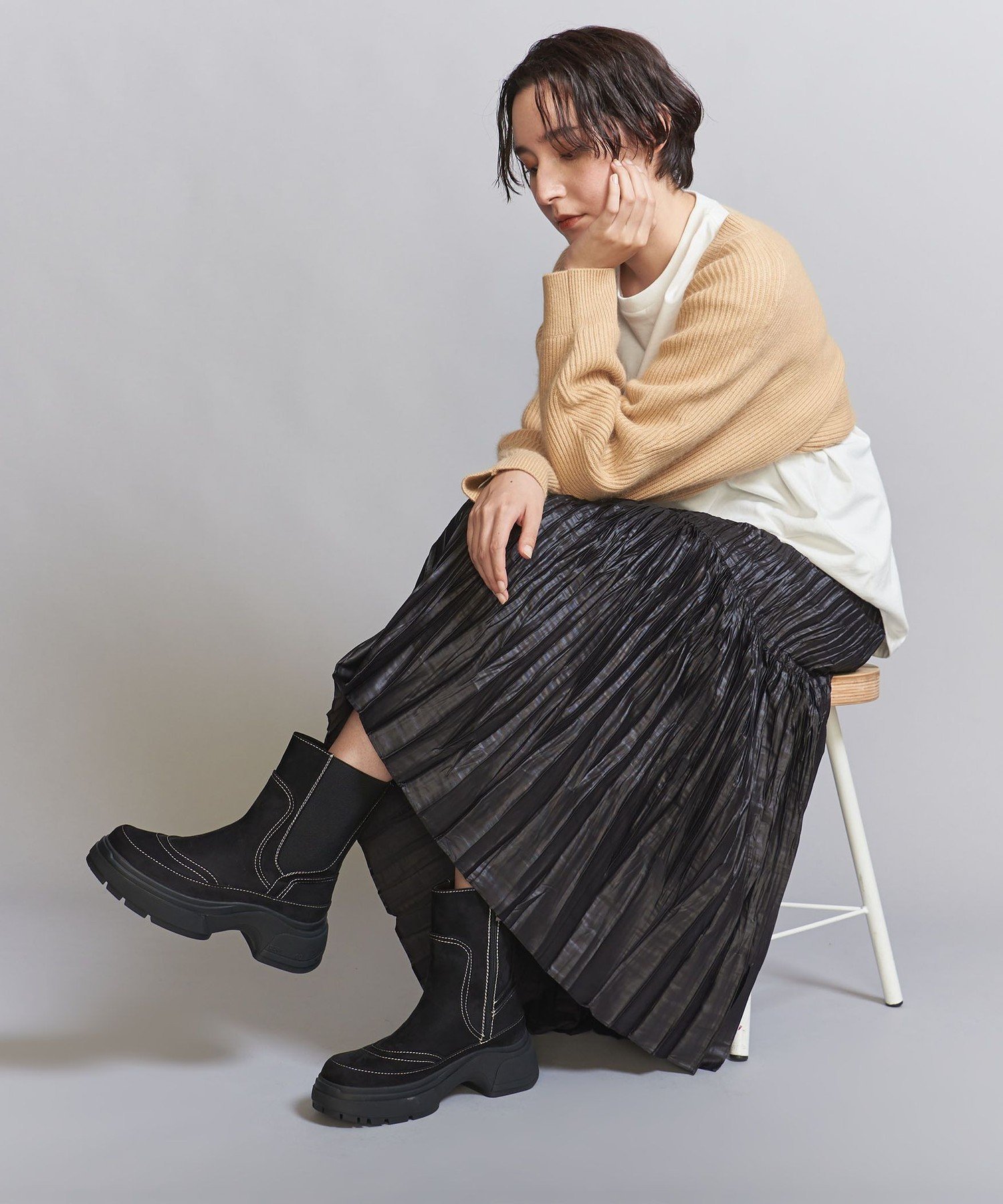 【SALE／40%OFF】BEAUTY&YOUTH UNITED ARROWS ＜PAES＞ステッチ サイドゴア ショートブーツ ビューティー＆ユース　ユナイテッドアローズ シューズ・靴 ブーツ ブラック【送料無料】