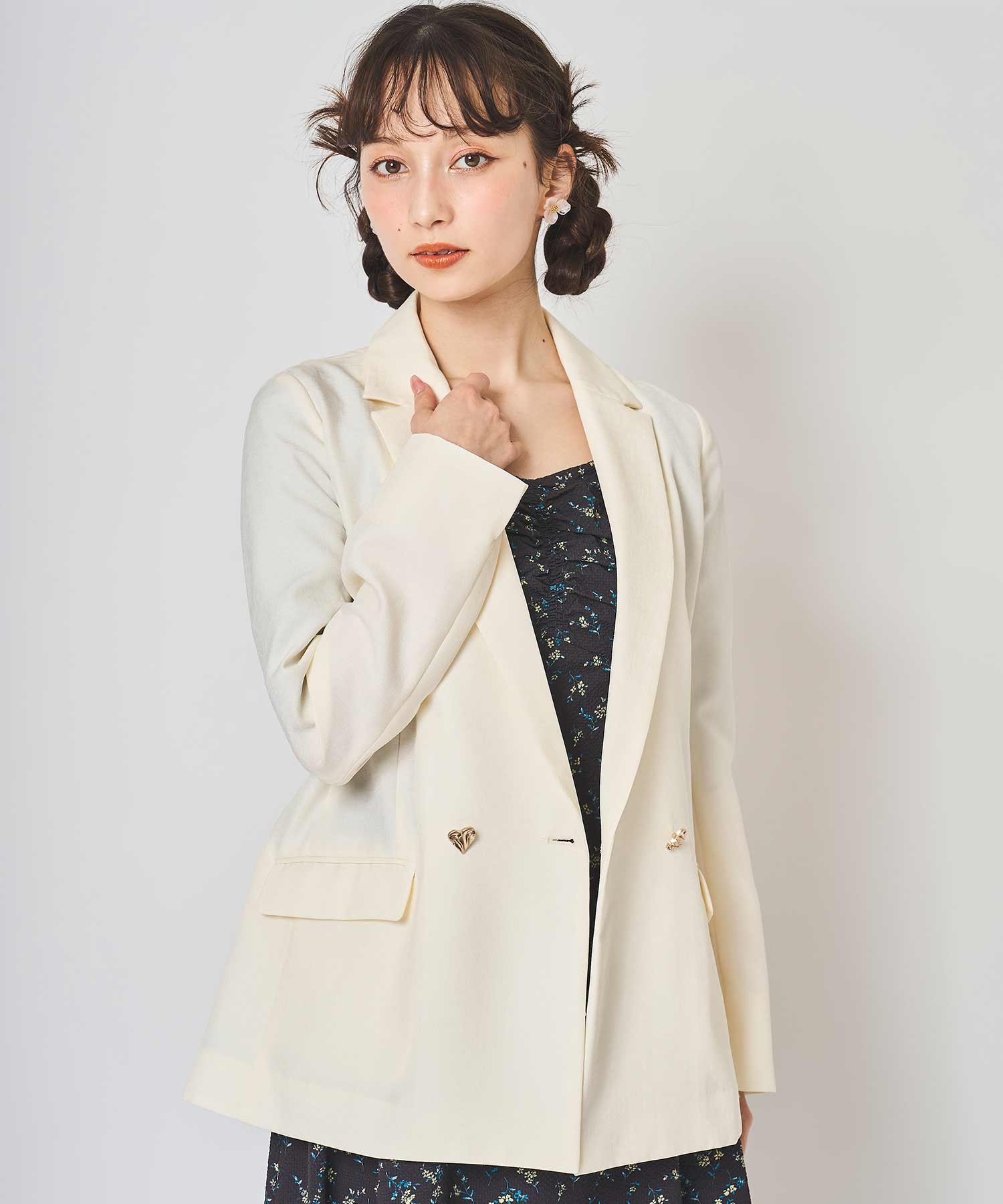 【SALE／30%OFF】31 Sons de mode 2025春夏新作 ハートボタンダブルジャケット トランテアン ソン ドゥ モード ジャケット・アウター その他のジャケット・アウター ネイビー ホワイト【送料無料】