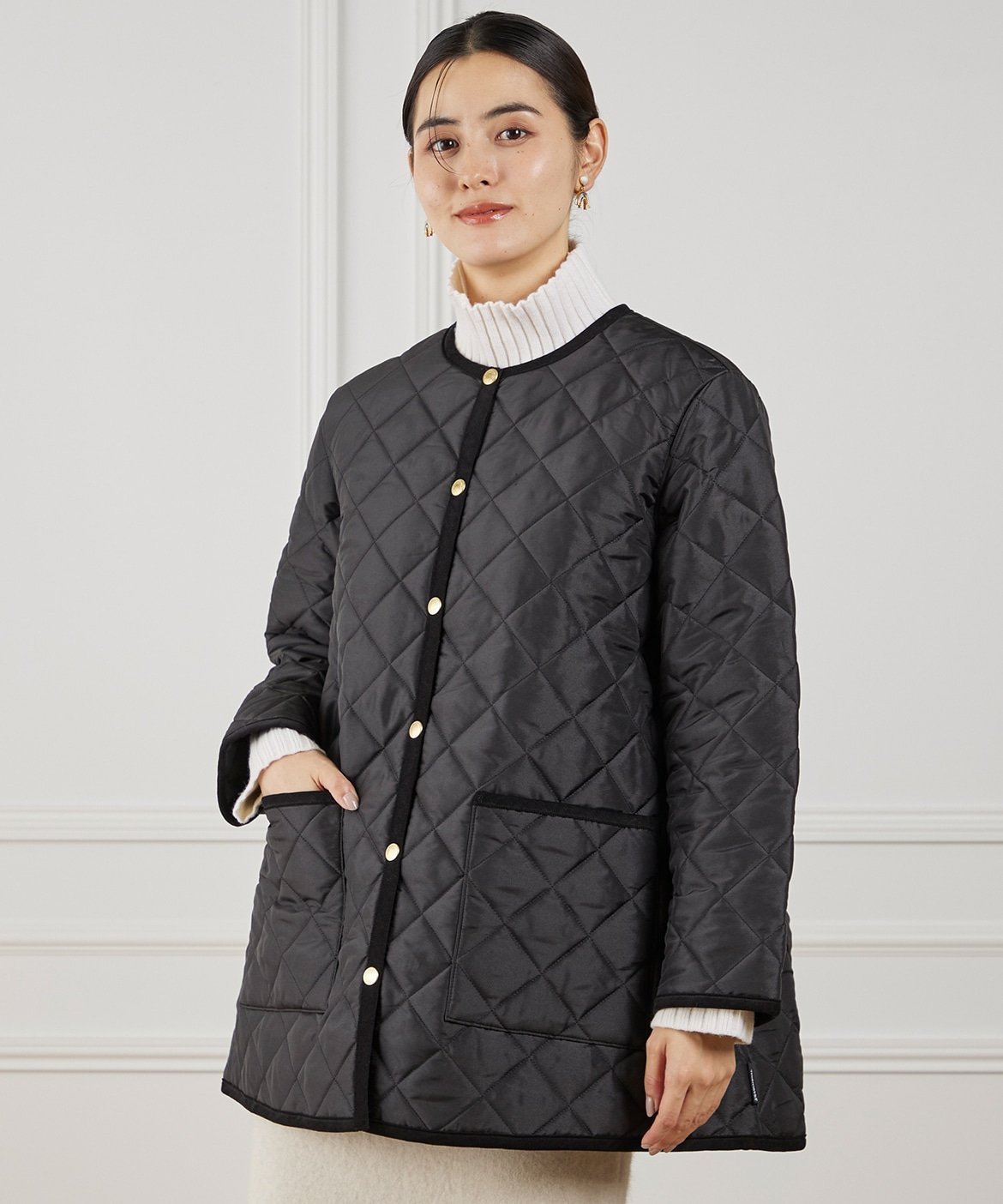 INED 《Traditional Weatherwear》キルティングコート ARKLEY A-LINE MIDDLE イネド ジャケット・アウター ブルゾン・ジャンパー ブラック