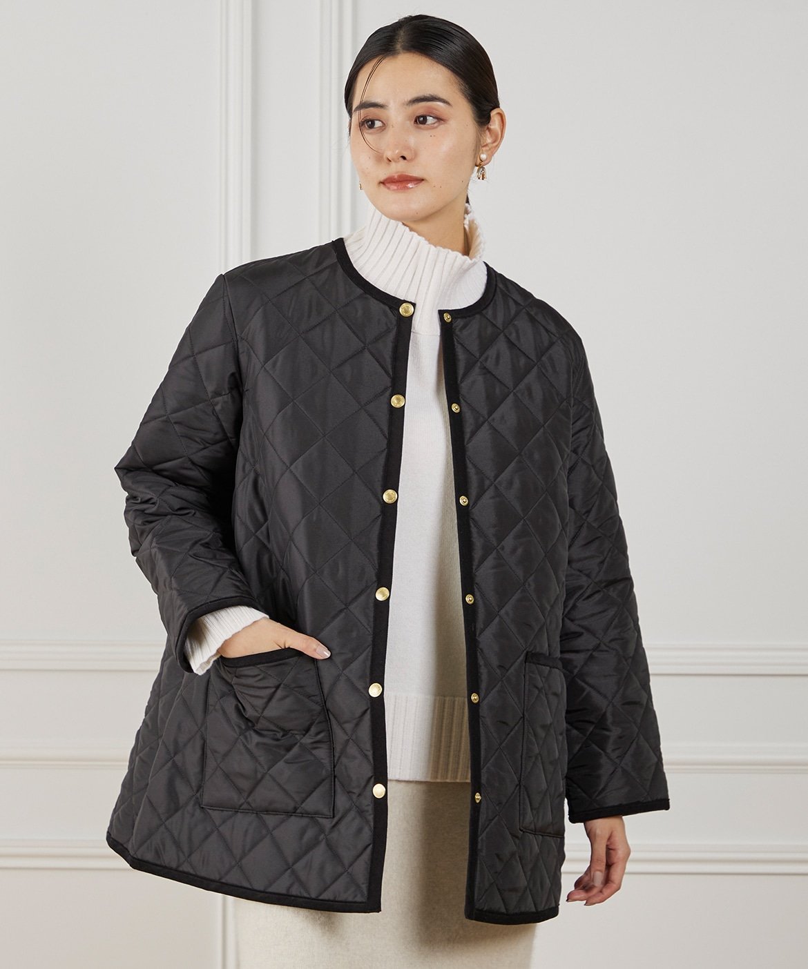 INED 《Traditional Weatherwear》キルティングコート ARKLEY A-LINE MIDDLE イネド ジャケット・アウター ブルゾン・ジャンパー ブラック