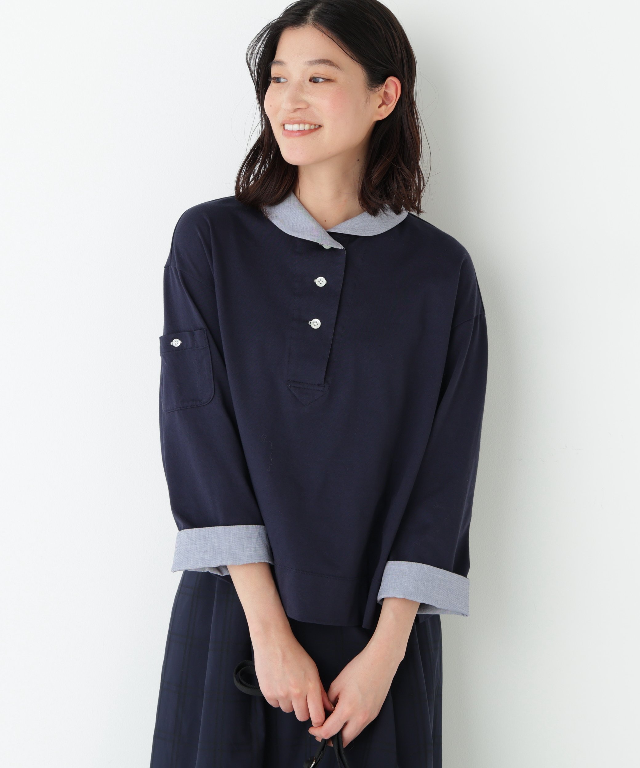 human woman ◆《接触冷感》クールマックスプレーティング天竺 ヒューマン ウーマン トップス カットソー・Tシャツ グレー ネイビー