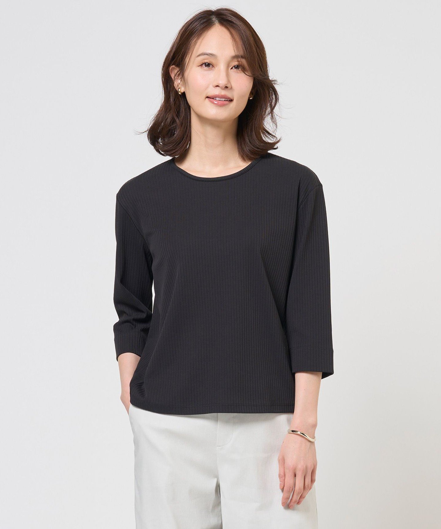 J.PRESS 針抜きフライス クルーネック カットソー ジェイプレス トップス カットソー・Tシャツ ホワイト ブラック グレー