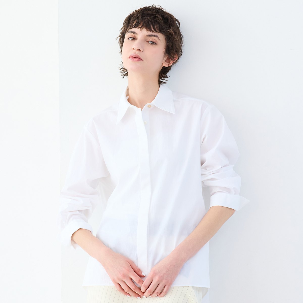 R-ISM 【洗える・S/M/Lサイズ】サイドスリットタイプライターシャツ リズム トップス シャツ・ブラウス パープル ホワイト