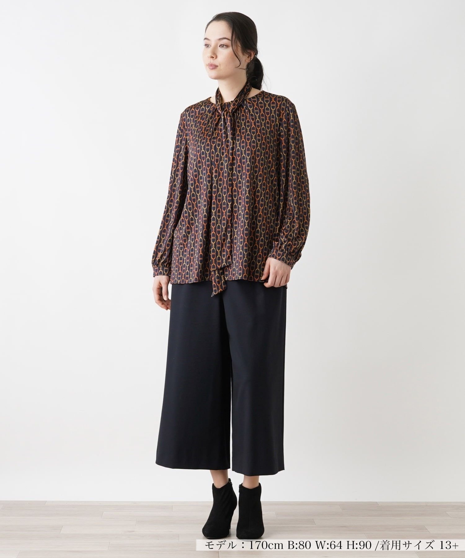 Leilian PLUS HOUSE チェーン柄プルオーバーカットソー レリアン プラスハウス トップス カットソー・Tシャツ ネイビー ベージュ