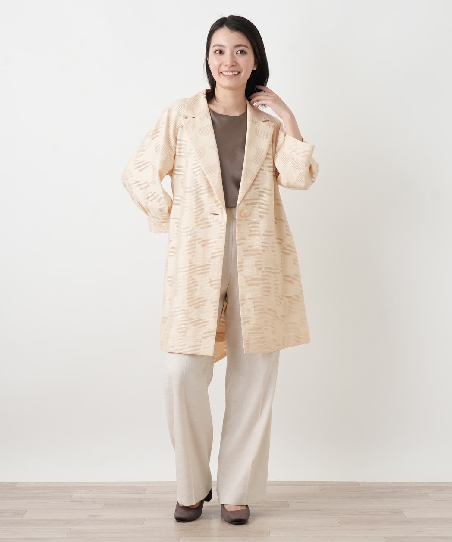 Leilian テーラードコート【ROCHAS Premiere】 レリアン ジャケット・アウター ステンカラーコート ベージュ