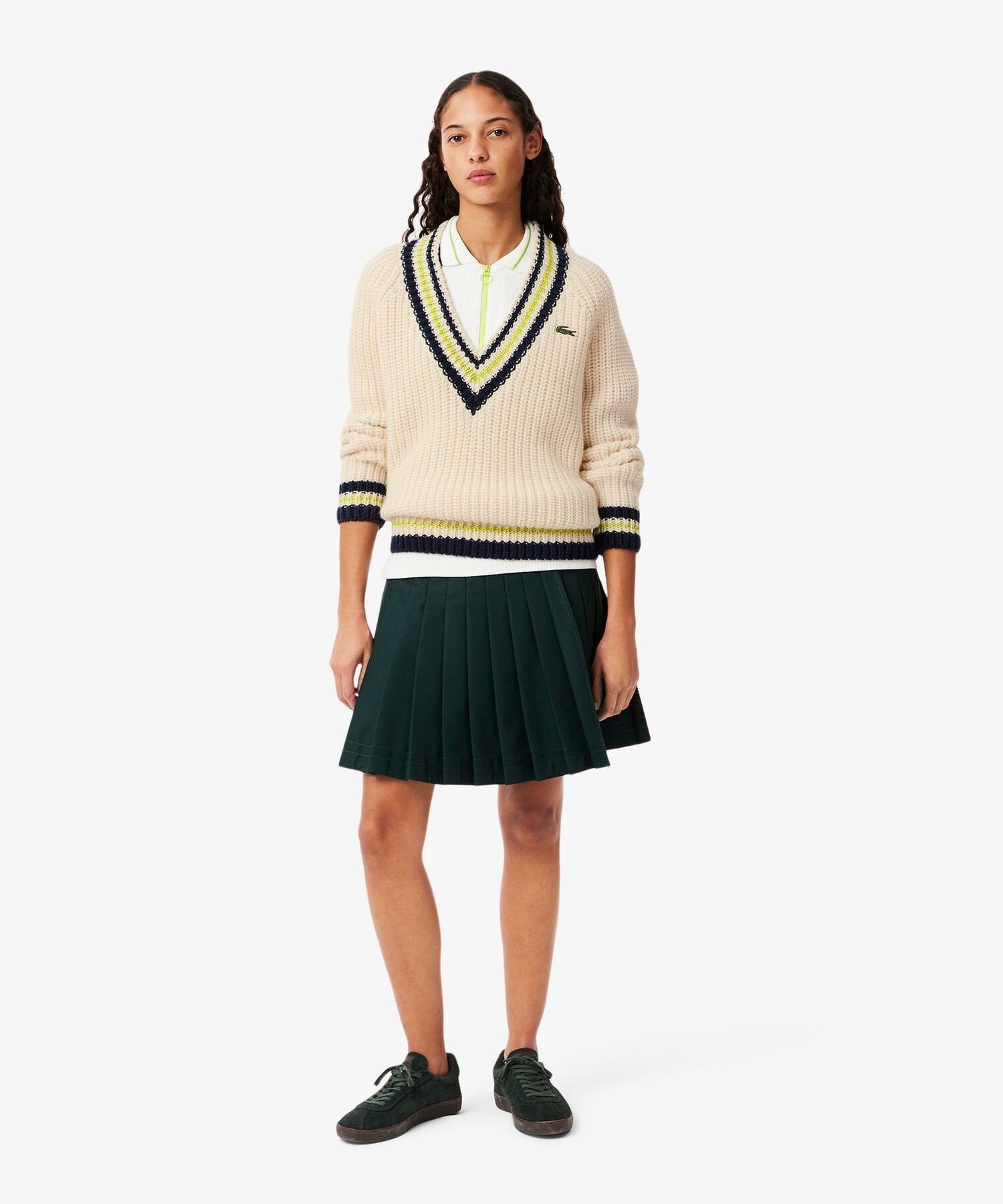 【SALE／40%OFF】LACOSTE ヘビーウェイト ウールチルデンニットセーター / Vネックニットセーター ラコステ トップス ニット ホワイト【送料無料】