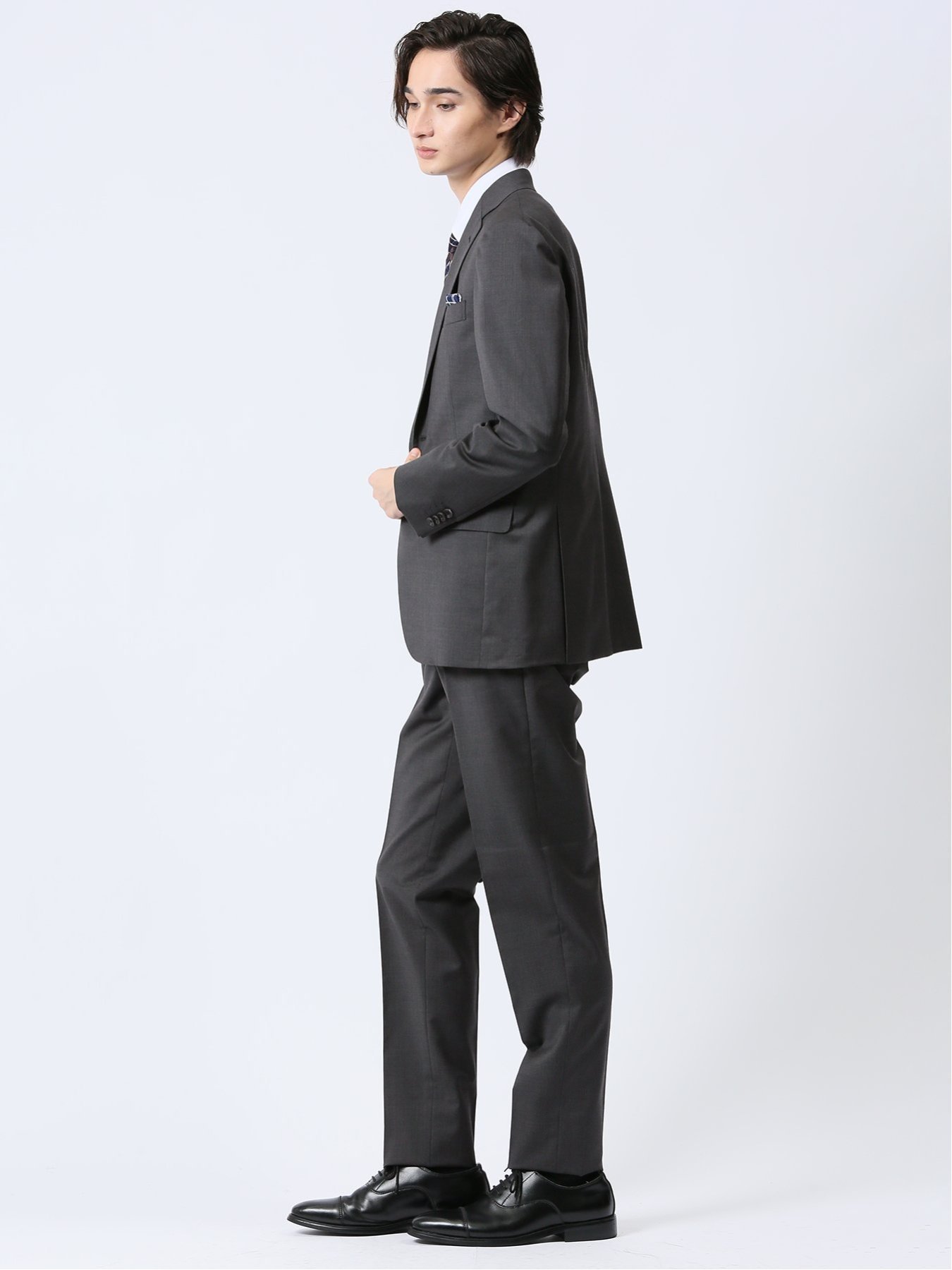 TAKA-Q マルゾット/Marzotto ウール レギュラーフィット 2ボタン2ピーススーツ 無地グレー タカキュー スーツ・フォーマル セットアップスーツ グレー【送料無料】