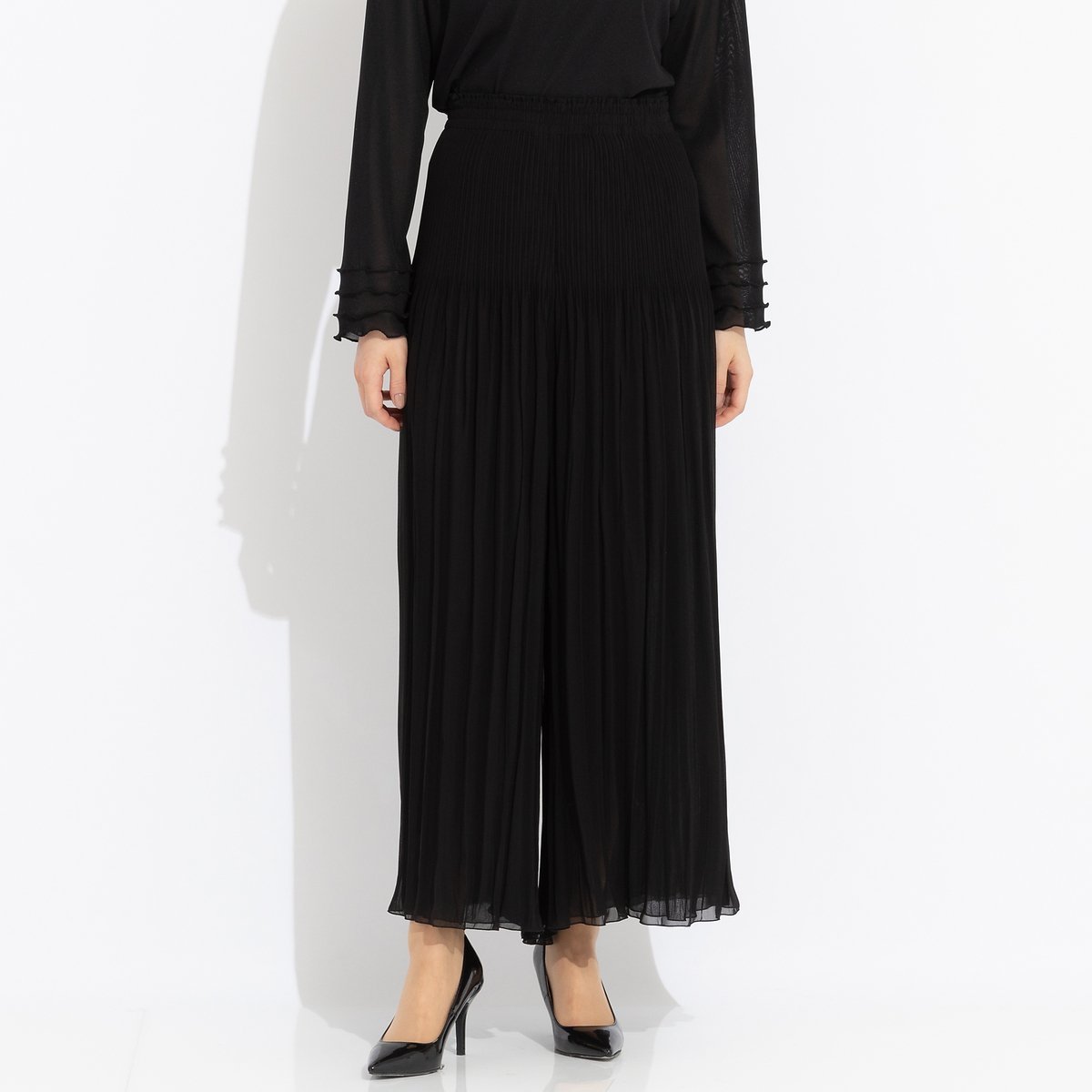 Liliane Burty 【セットアップ対応】リバーシブルプリーツ オールゴムパンツ リリアンビューティ パンツ キュロット ブラック【送料無料】