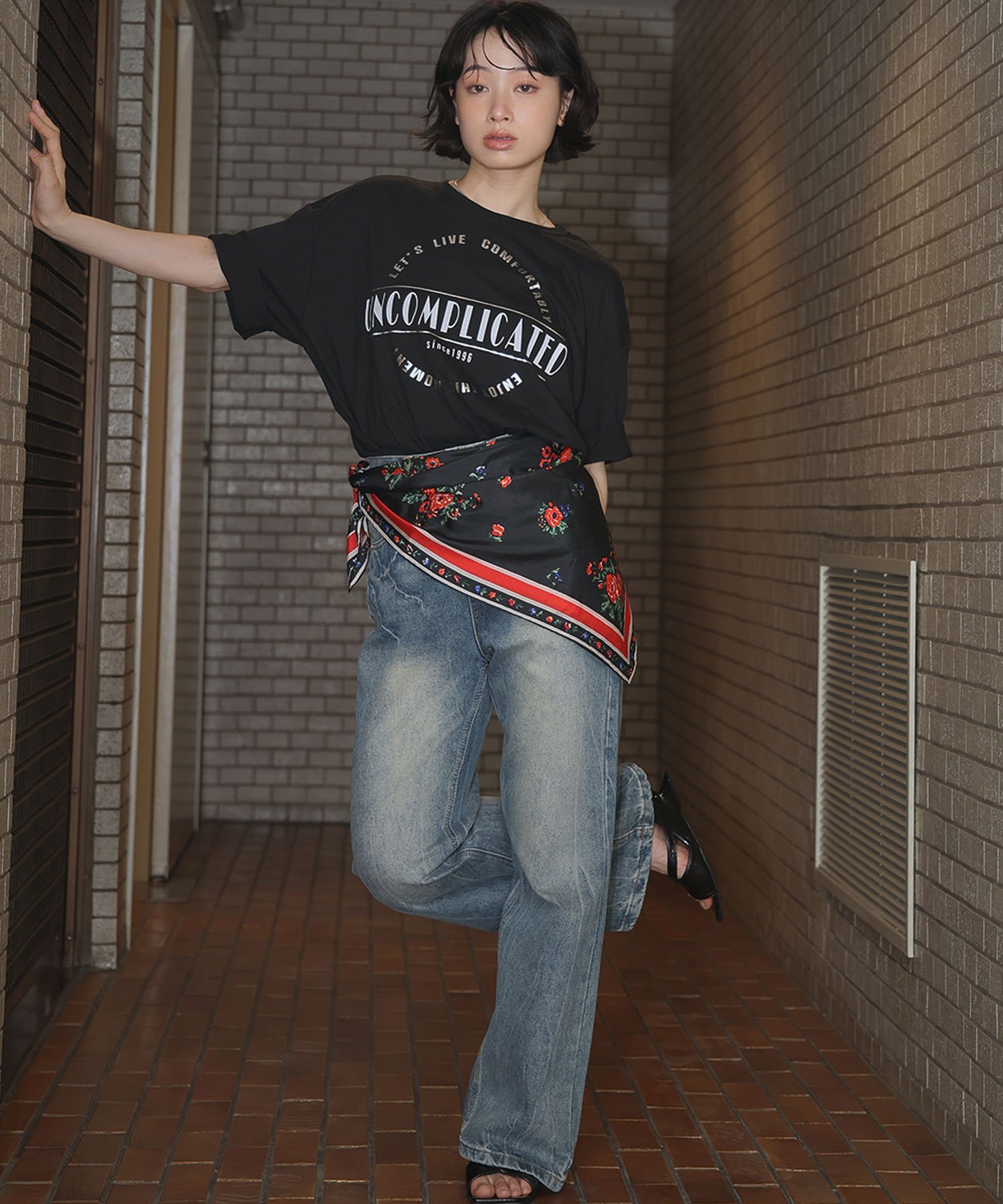 Ampirula 箔プリントオーバーサイズTシャツ【洗える】 リバーフィールド アンド コー トップス カットソー・Tシャツ