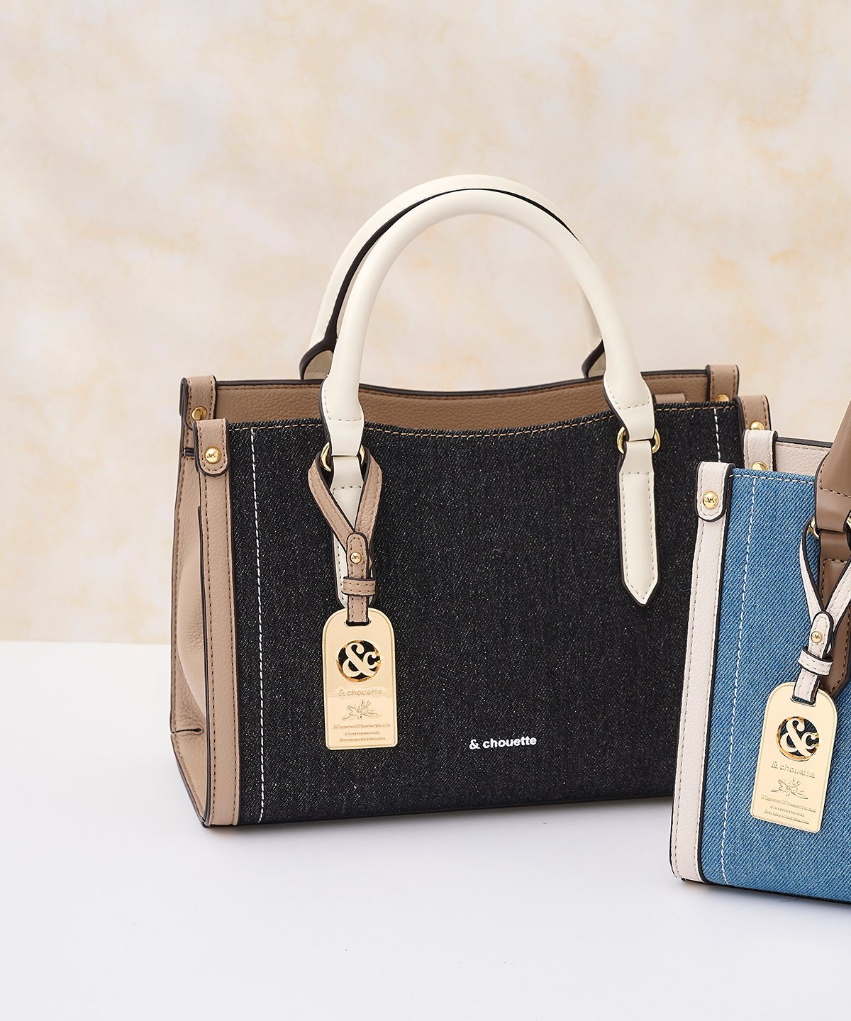 【SALE／30%OFF】& chouette デニム ステッチデザインハンドバッグ アンドシュエット バッグ ハンドバッグ ブラック ブルー【送料無料】