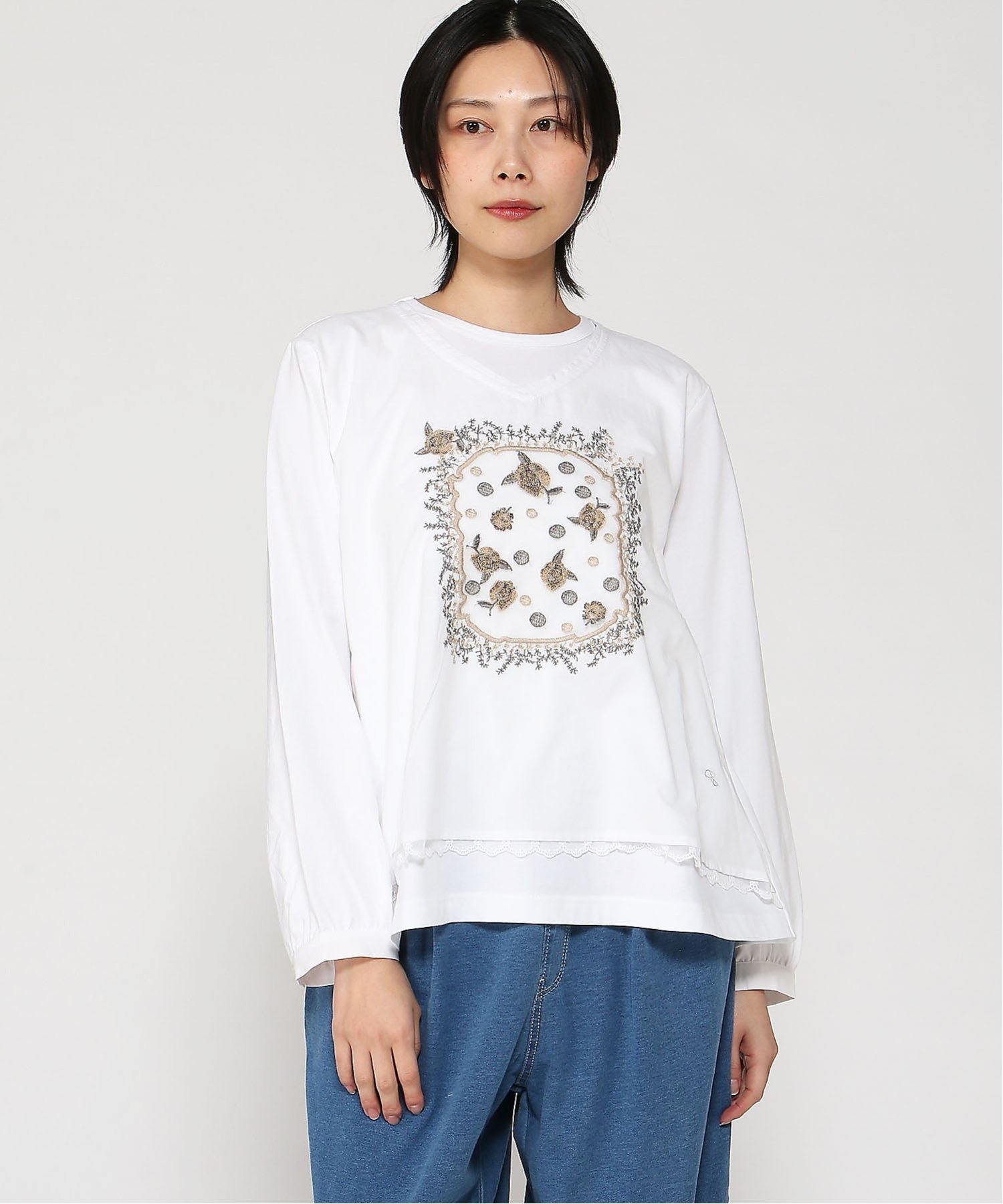 SUPER HAKKA 60ローンウィンドウローズ刺繍 天竺カットソー スーパーハッカ トップス カットソー Tシャツ ネイビー ホワイト レッド【送料無料】