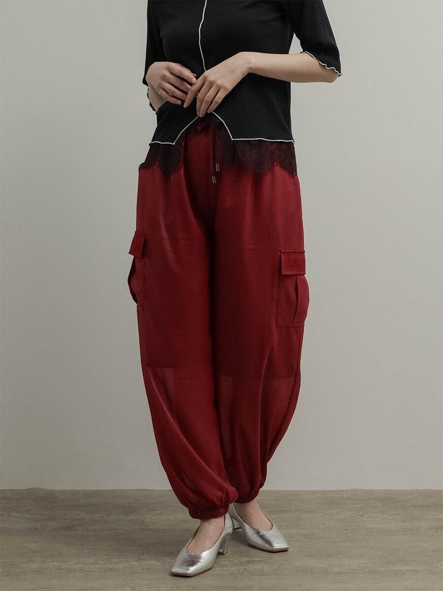 RADIATE 楊柳シアーグロッシーカーゴパンツ ラシュッド パンツ その他のパンツ グレー レッド ブラック