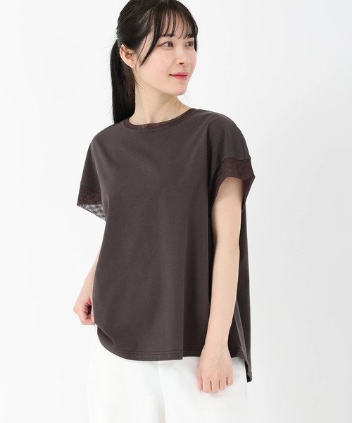 STRAWBERRY-FIELDS チュールコンビカットソー ストロベリーフィールズ トップス カットソー・Tシャツ ピンク グレー ホワイト