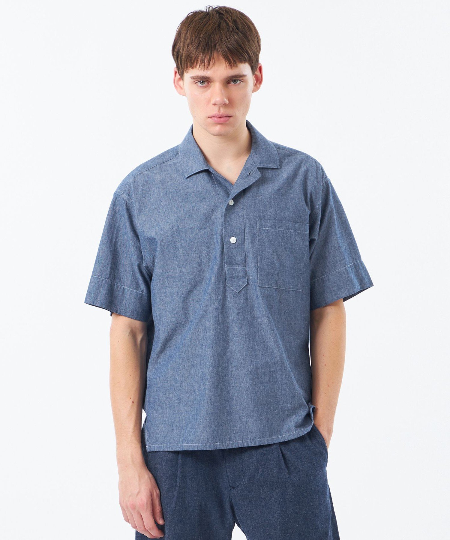 MACKINTOSH PHILOSOPHY プルオーバーオープンカラーシャツ シャンブレー/チェック マッキントッシュ フィロソフィー トップス シャツ・ブラウス ネイビー ピンク ブルー