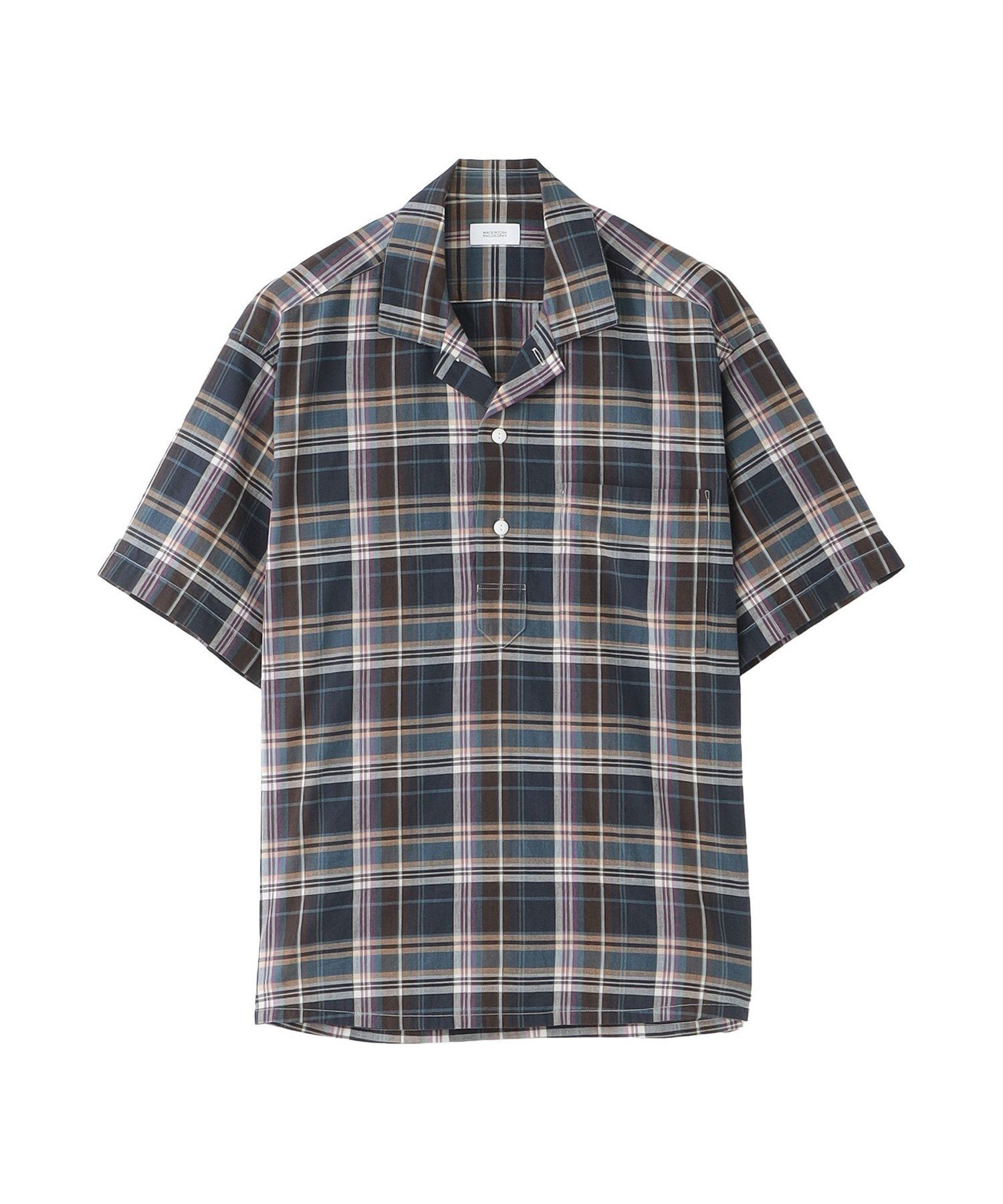 【WEEKENDER】プルオーバーオープンカラーシャツ シャンブレー/チェック マッキントッシュ フィロソフィー トップス シャツ・ブラウス ネイビー ピンク ブルー