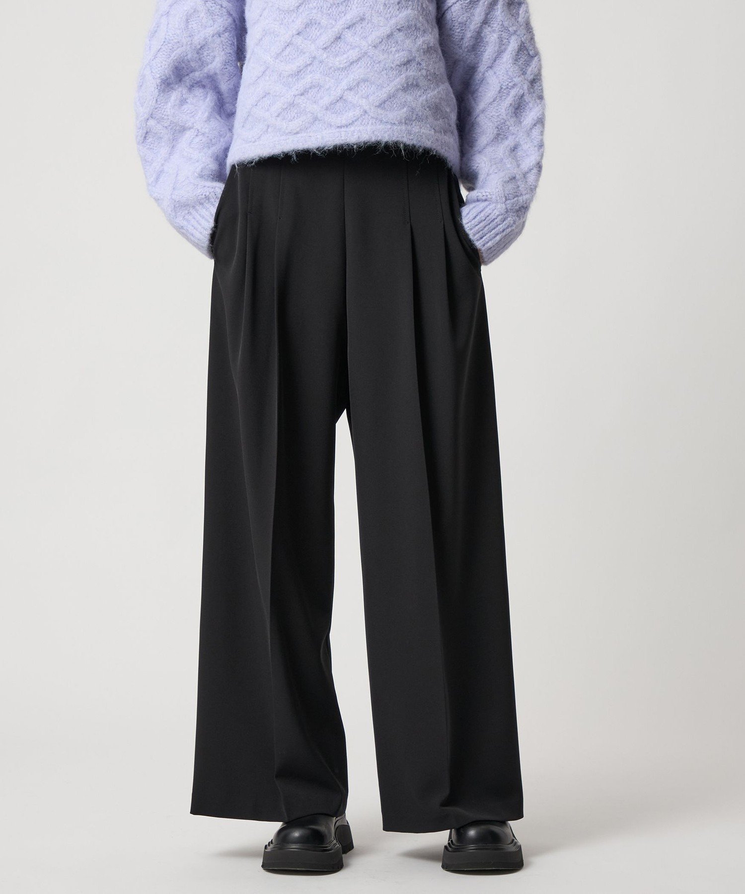 ＜EMMEL REFINES＞EM ハイウエスト ワイドパンツ ユナイテッドアローズ アウトレット パンツ その他のパンツ グレー ブラック