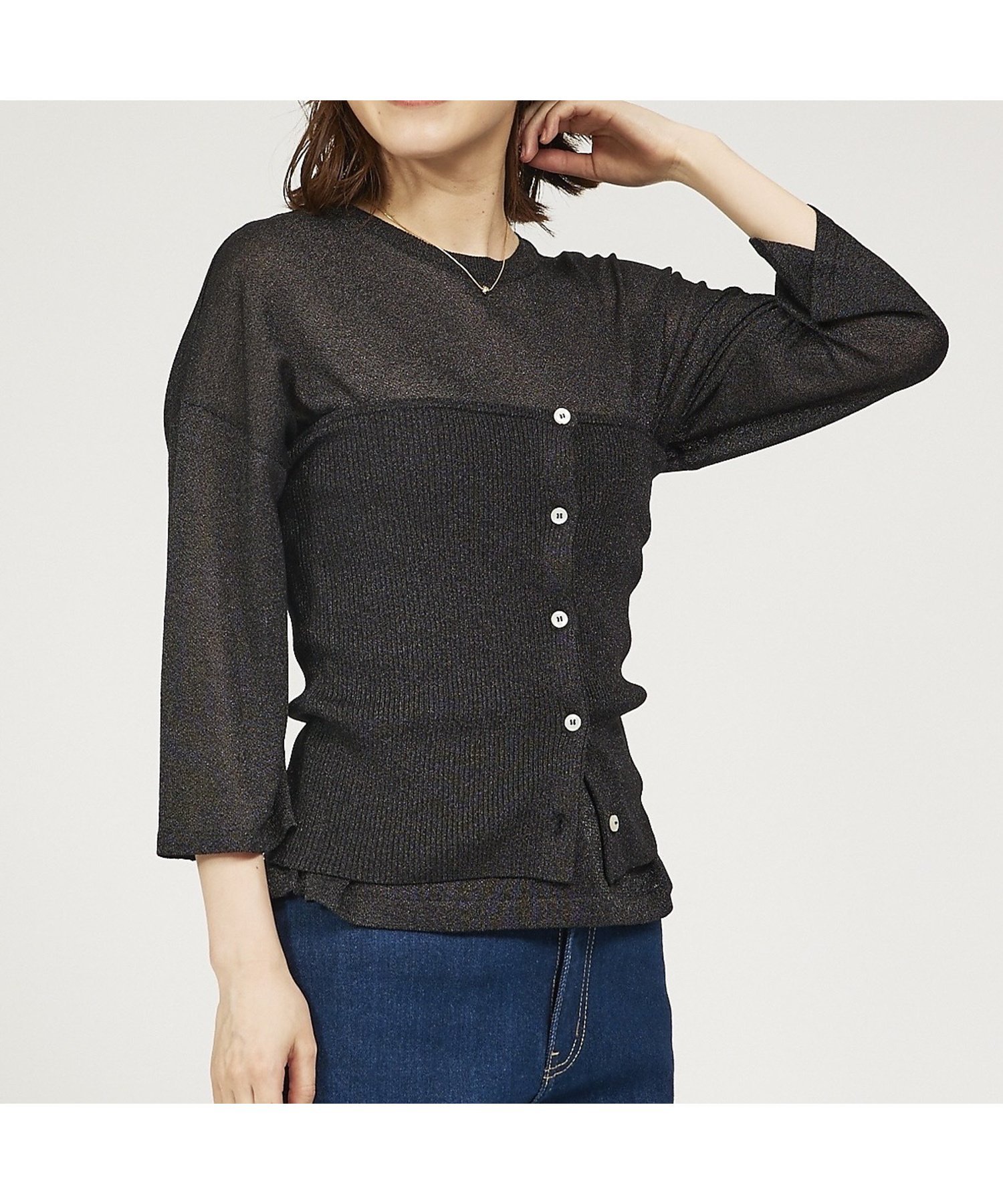 【SALE／50%OFF】abahouse mavie 【2点セット】ビスチェ付きシアーニット アバハウス マヴィ トップス ニット グレー ブラック カーキグリーン【送料無料】