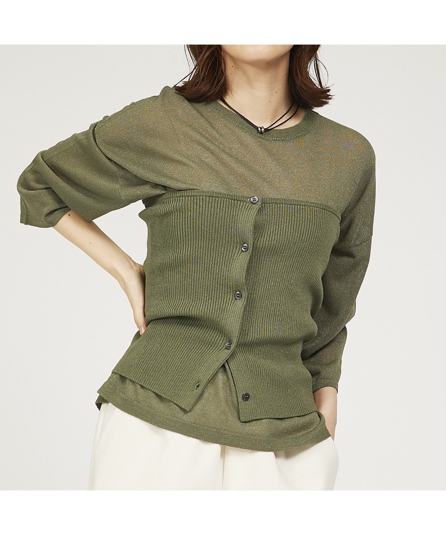 【SALE／50%OFF】abahouse mavie 【2点セット】ビスチェ付きシアーニット アバハウス マヴィ トップス ニット グレー ブラック カーキグリーン【送料無料】のサムネイル