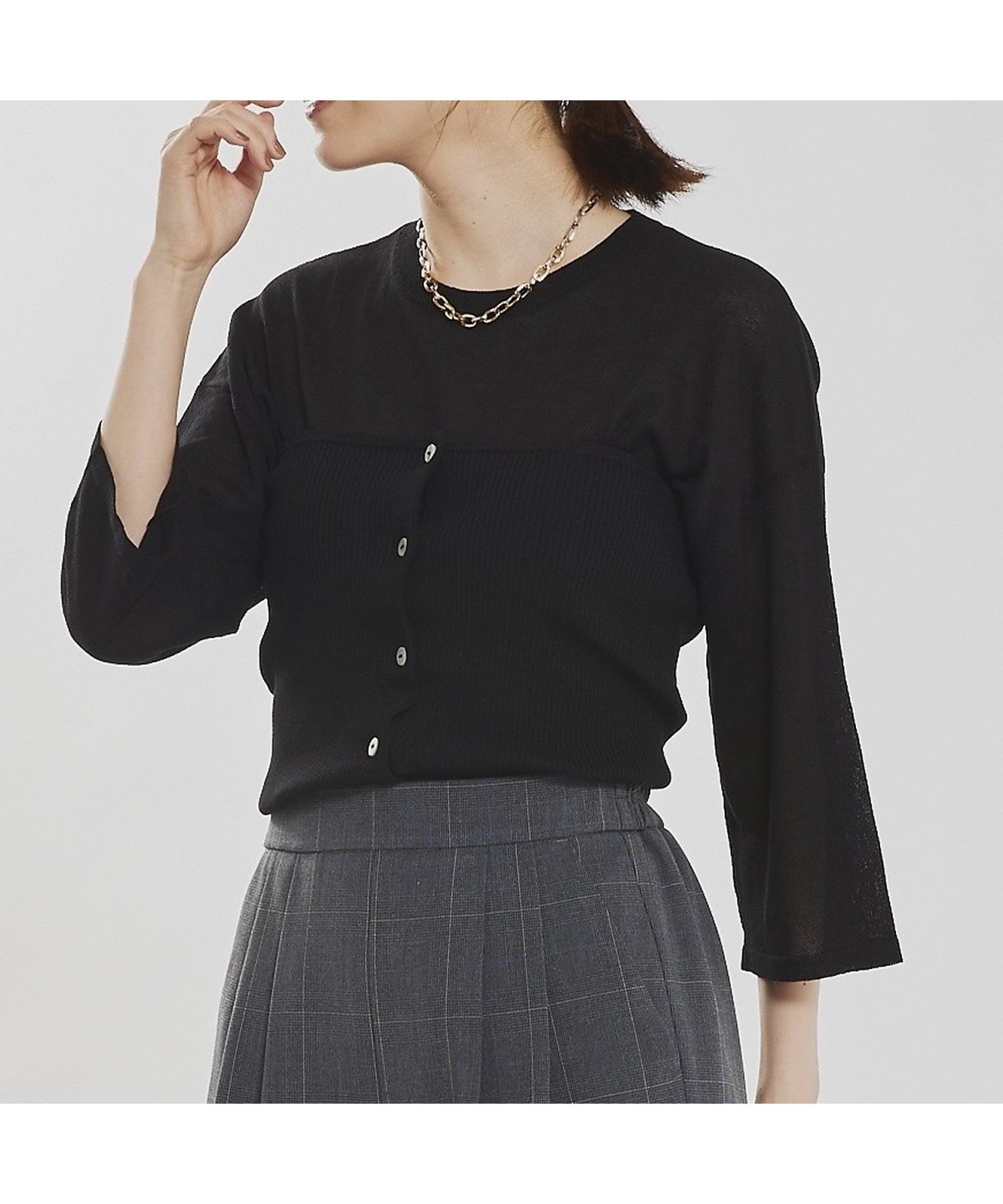 【SALE／50%OFF】abahouse mavie 【2点セット】ビスチェ付きシアーニット アバハウス マヴィ トップス ニット グレー ブラック カーキグリーン【送料無料】