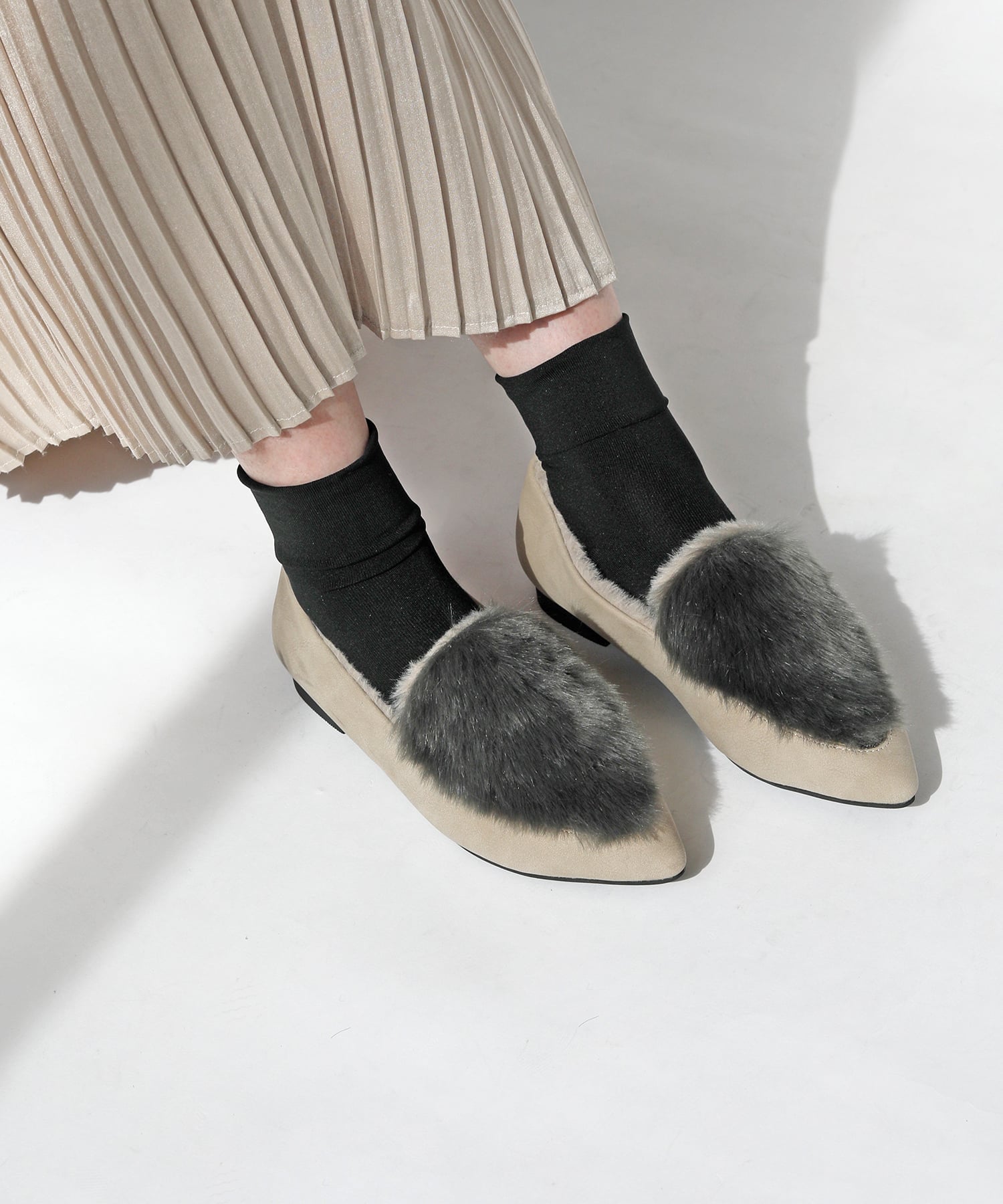 【SALE／20%OFF】RiiiKa ファーパンプス リーカ シューズ・靴 パンプス ベージュ ブラック【送料無料】