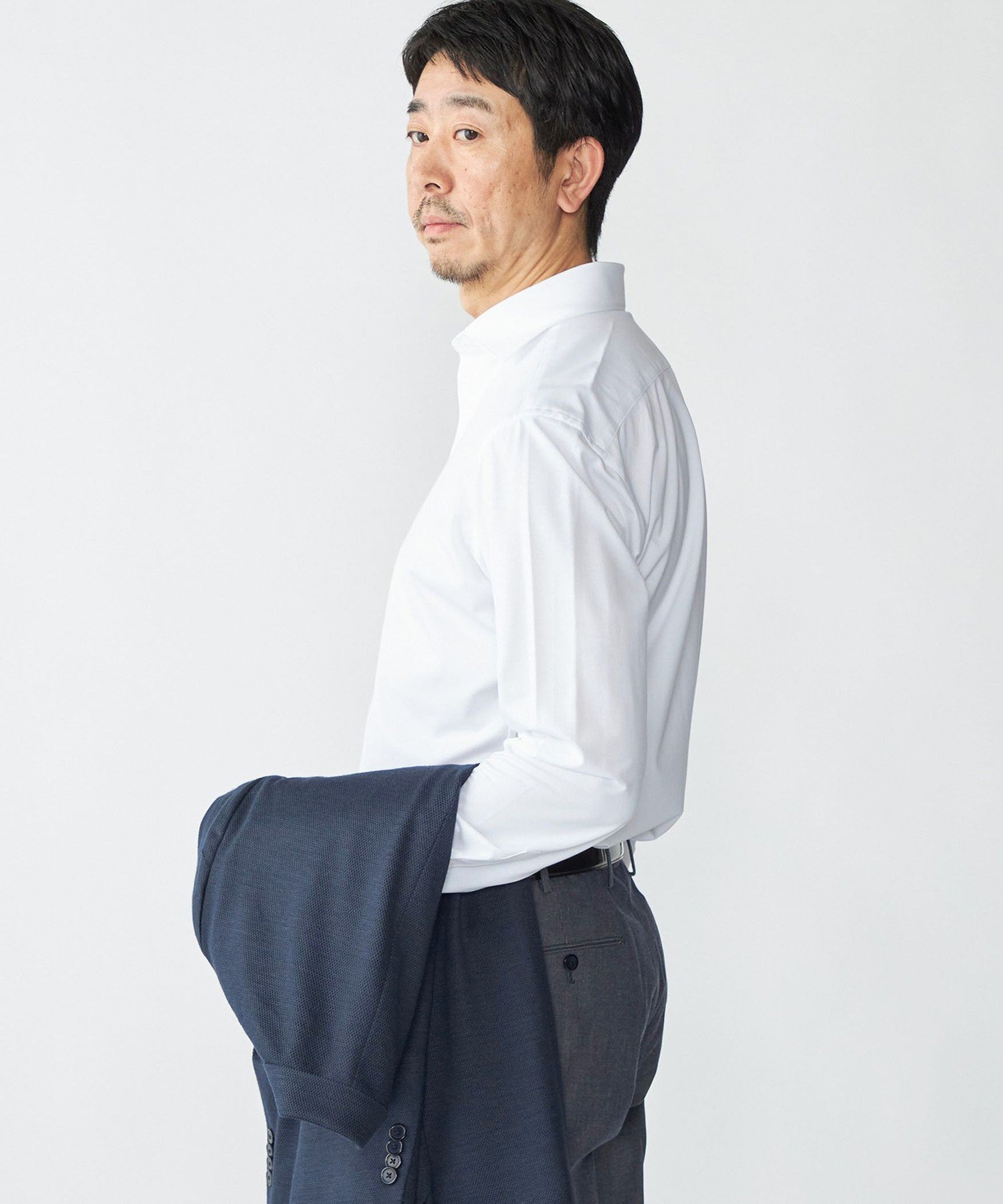 【SALE／50%OFF】SHIPS MEN SHIPS: ジャージー ワンピースカラー シャツ シップス トップス シャツ・ブラウス ネイビー ホワイト【送料無料】